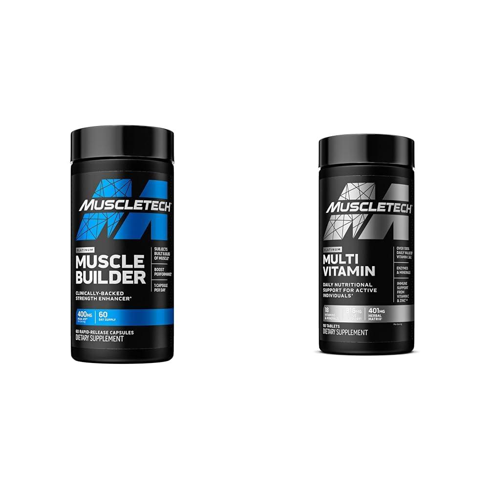 MuscleTech MuscleTech Muscle Builder with 400mg Peak ATP and Platinum Multivitamin with Amino Support Matrix and Vitamin C - Muscle Building and Immune Support Supplement Bundle for Men and Women