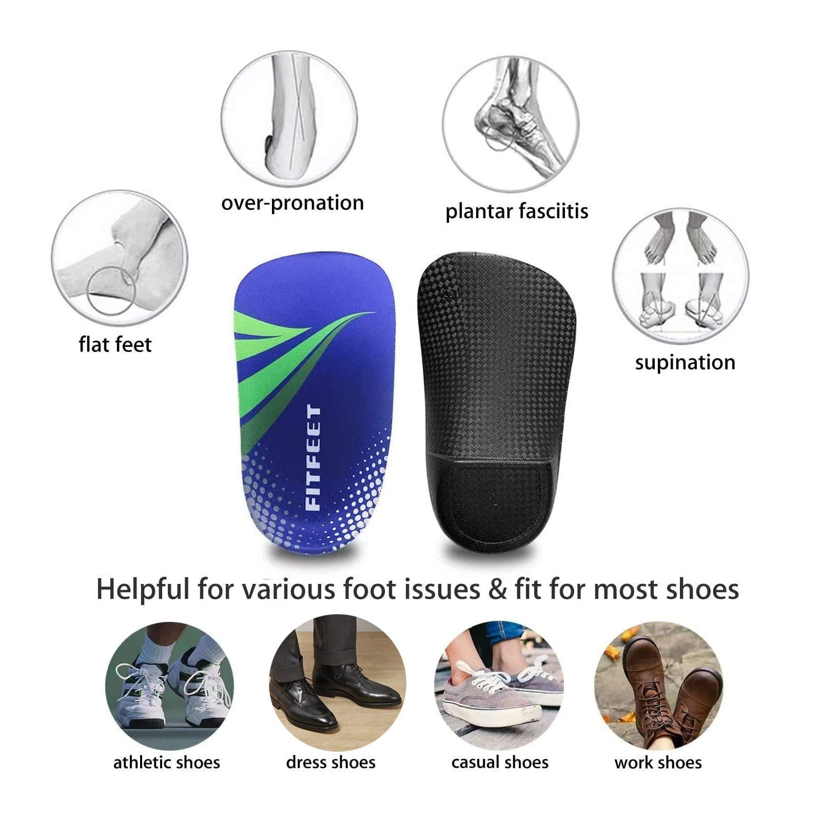 FitFeet FitFeet 3/4 Arch Support Insoles for Men and Women, Plantar Fasciitis Insoles, Orthotic Inserts for Flat Feet Over-Pronation, Rigid High Arch Support Shoe Insoles for Heel Spurs Foot Pain Relief, M