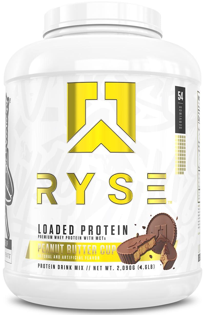 RYSE Up Supplements Ryse Loaded Protein Powder | 25g Whey Protein Isolate & Concentrate | with Prebiotic Fiber & MCTs | Low Carbs & Low Sugar | 54 Servings (Peanut Butter Cup)