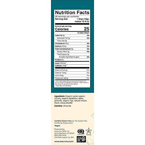 Teeccino Teeccino Dandelion Mocha Herbal Coffee - Caffeine-Free Coffee Alternative with Prebiotics, Gluten Free, Acid Free - Medium Roast, 10 oz