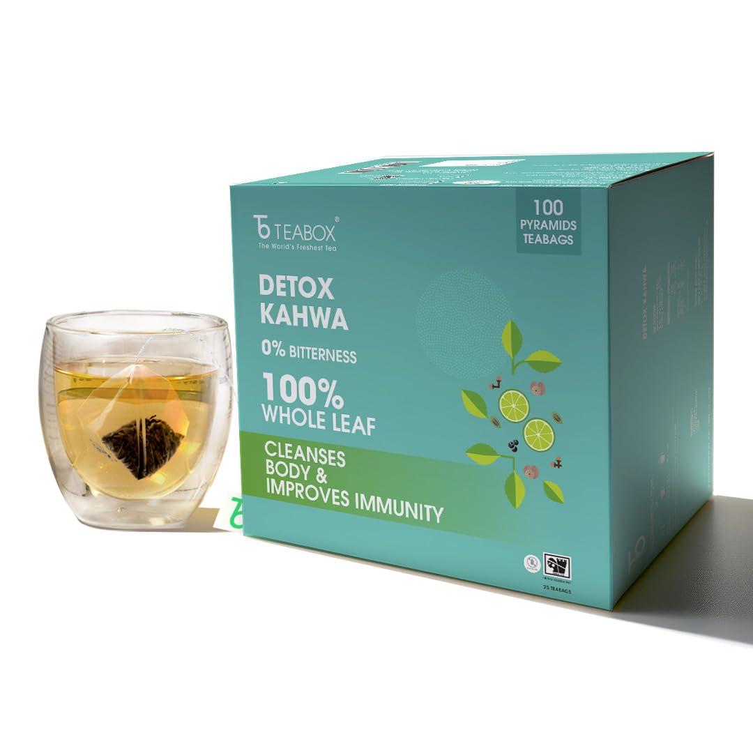 Teabox Teabox Detox Kahwa Green Tea Bags 100 pcs | For Natural Body Cleanse & Cold Relief | Made with 100% Indian Herbs & Spices