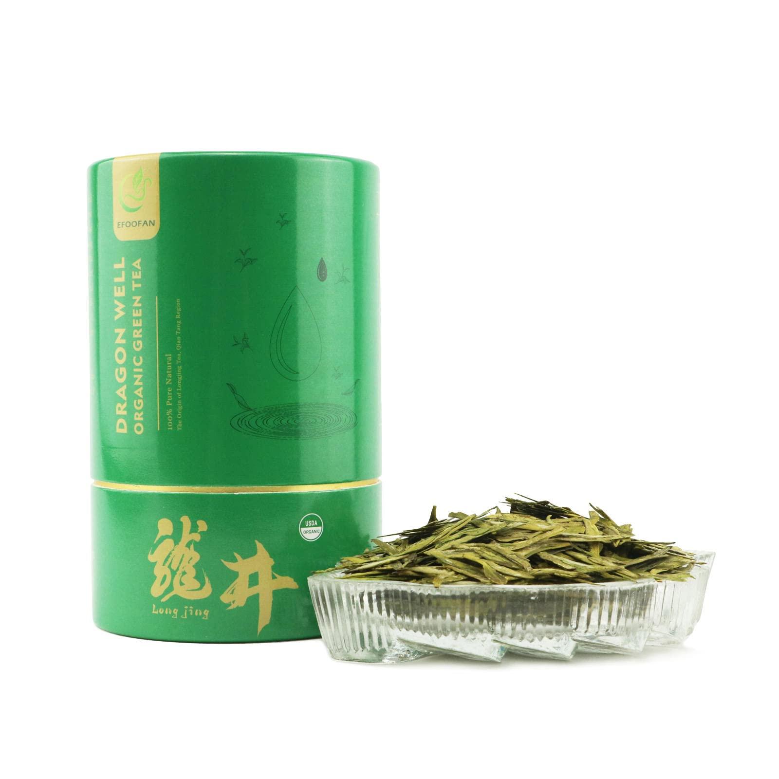 EFOOFAN EFOOFAN USDA Certified Organic Longjing Green Tea Loose Leaf, 3oz, Buds Leaves Hand-Picked, Authentic Chinese Dragonwell Tea Origin, Premium and Edible Long Jing