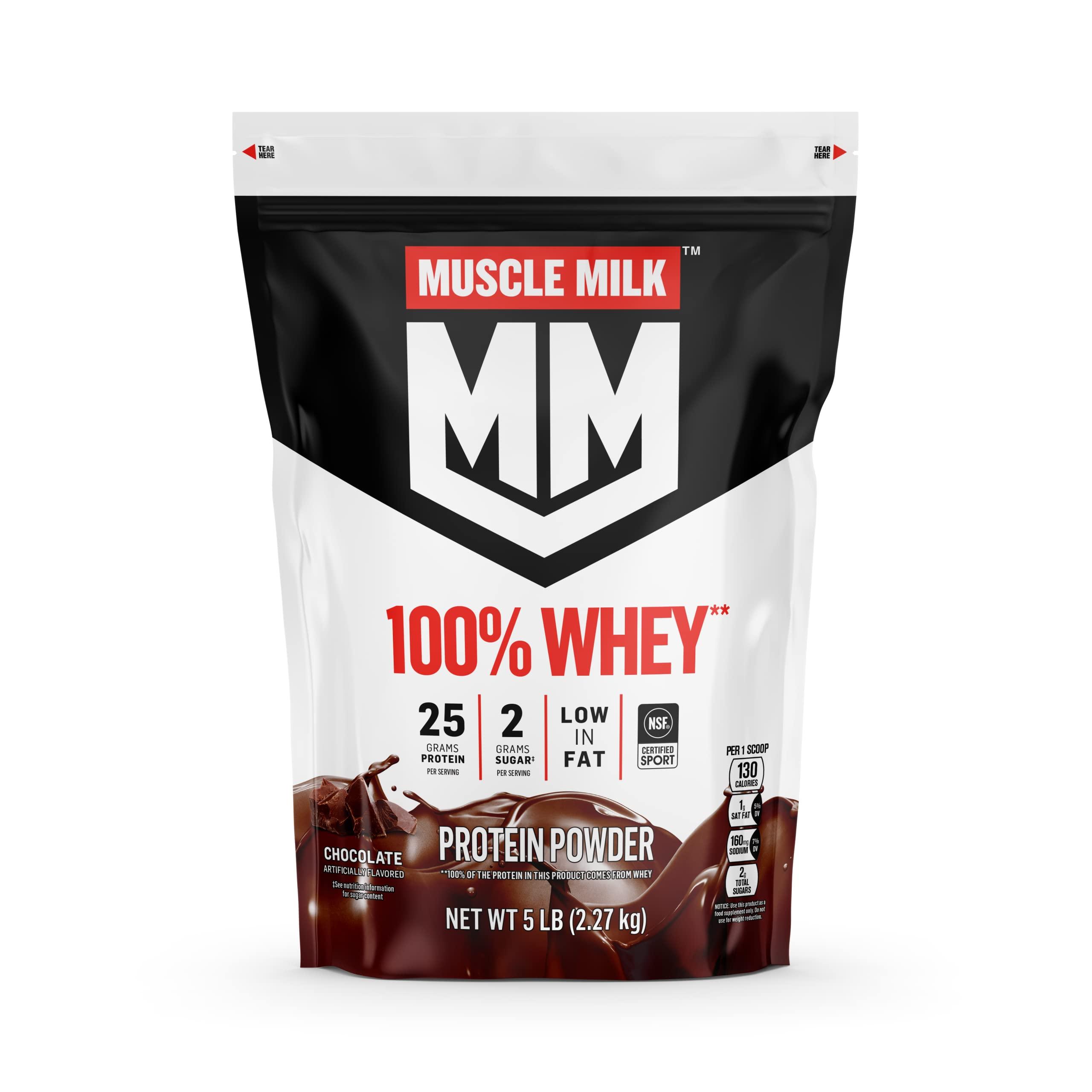 Muscle Milk Muscle Milk 100% Whey Protein Powder, Vanilla & Chocolate, 5 Pound Each, 68 & 66 Servings, 25g Protein, 2g Sugar, Low Fat, NSF Certified for Sport