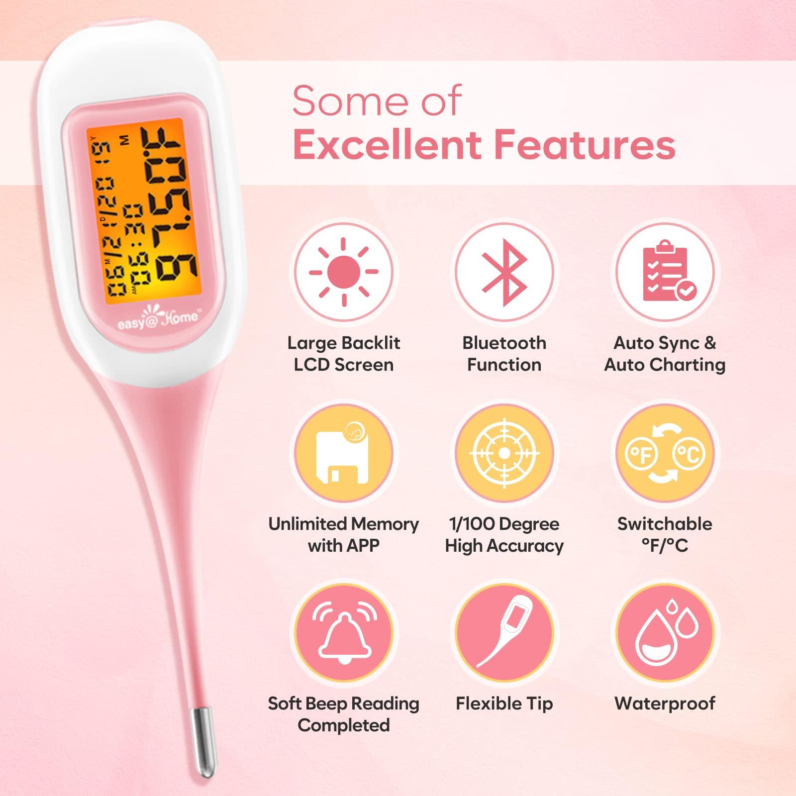 Easy@Home Easy@Home Smart Basal Thermometer, Large Screen and Backlit, FSA Eligible, Period Tracker with Premom(iOS & Android) - Auto BBT Sync, Charting, Coverline & Accurate Fertility Prediction EBT-300
