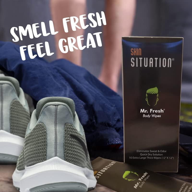 Skin Situation Mr. Fresh Body Wipe - Extra Large, Deodorizing, Unscented, Individual Wrapped Shower Wipe, Wet Wipe, pH Balanced, Hypoallergenic, Infused with Aloe and Vitamin E. Ideal for Camping, and Traveling