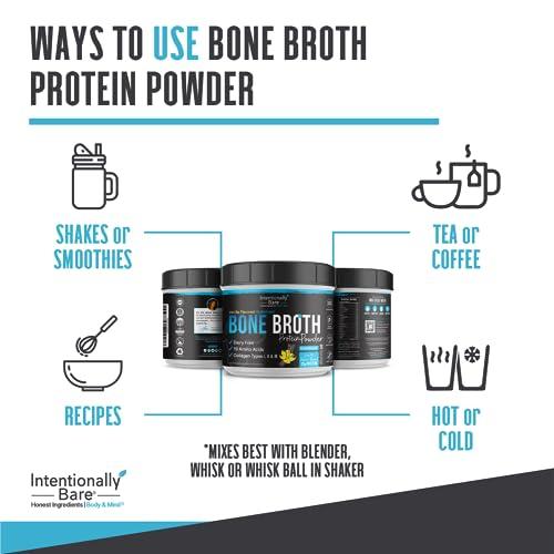 Intentionally Bare Intentionally Bare Bone Broth Organic Protein Powder Vanilla - Grass Fed Vanilla Protein with Collagen Types 1 2 & 3 - Keto Collagen Powder - Vanilla Collagen Powder for Joints & Gut - 20 Servings