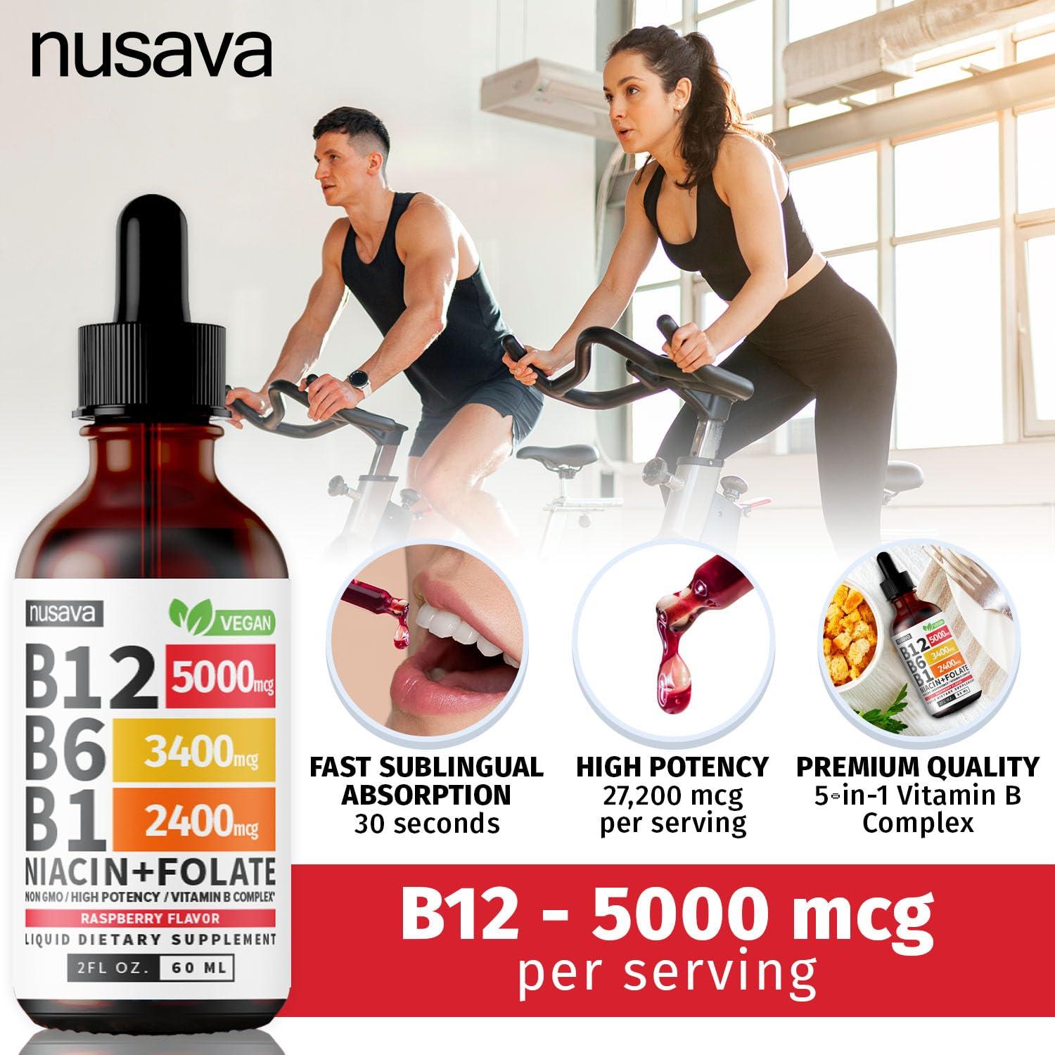 NUSAVA NUSAVA (4 Pack) Vitamin B12 and B6 Liquid Drops, Sublingual Vitamin B Complex B12 Methylcobalamin for Energy, Brain, Heart Support with 27,200 mcg, 80 Servings