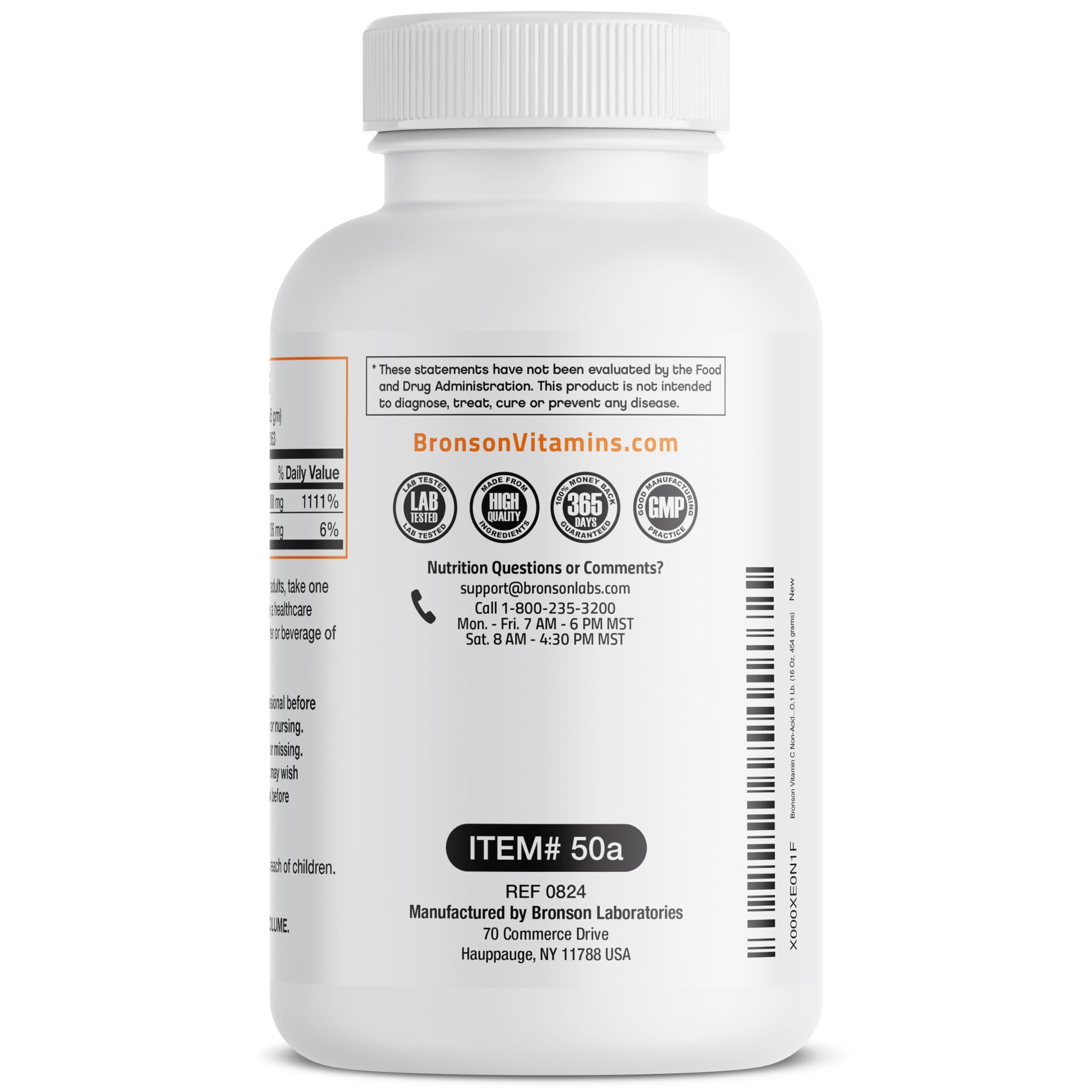 Bronson Non Acidic Vitamin C Powder Sodium Ascorbate Non GMO Soluble Fine Crystals - Healthy Immune System, Antioxidant and Cell Protection - 1 Pound (16 Oz, 454 Grams)