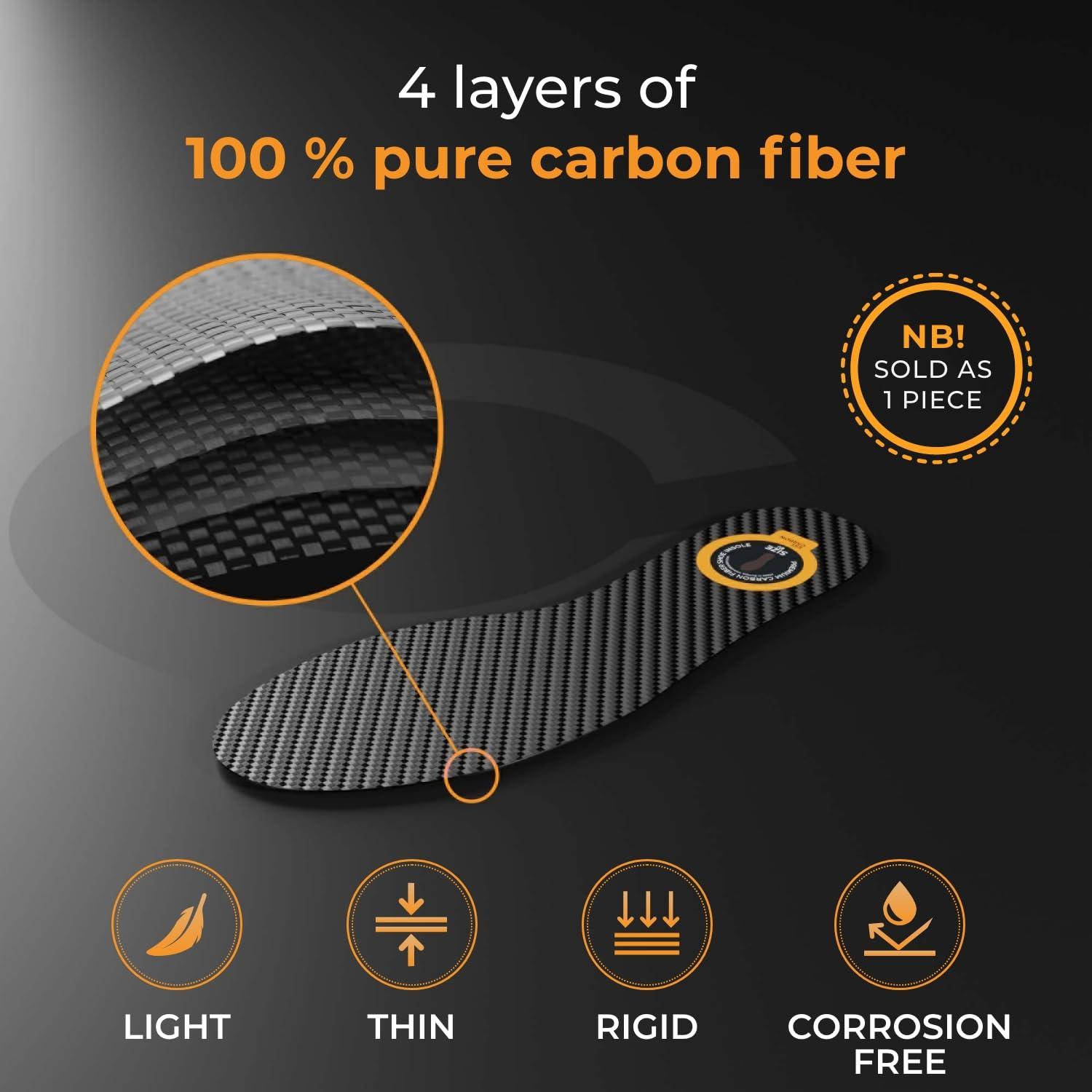 ESTCARBON Carbon Fiber Insole for Men & Women 1 PC Carbon Fiber Shoe Insert, Carbon Fiber Foot Plate - Hallux Rigidus Relief, Turf Toe, Mortons Extension, Big Toe, Carbon Fiber Insoles Women 8.5-9, Mens 7.5