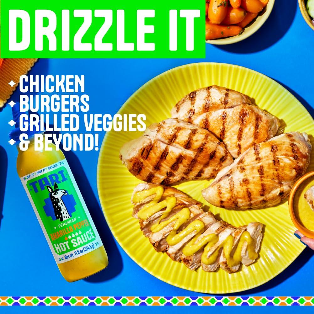 TARI Tari Hot Sauce - Peruvian Aji Amarillo - Perfect for Burgers, Tacos, Eggs, Chicken & more - 11.8 oz