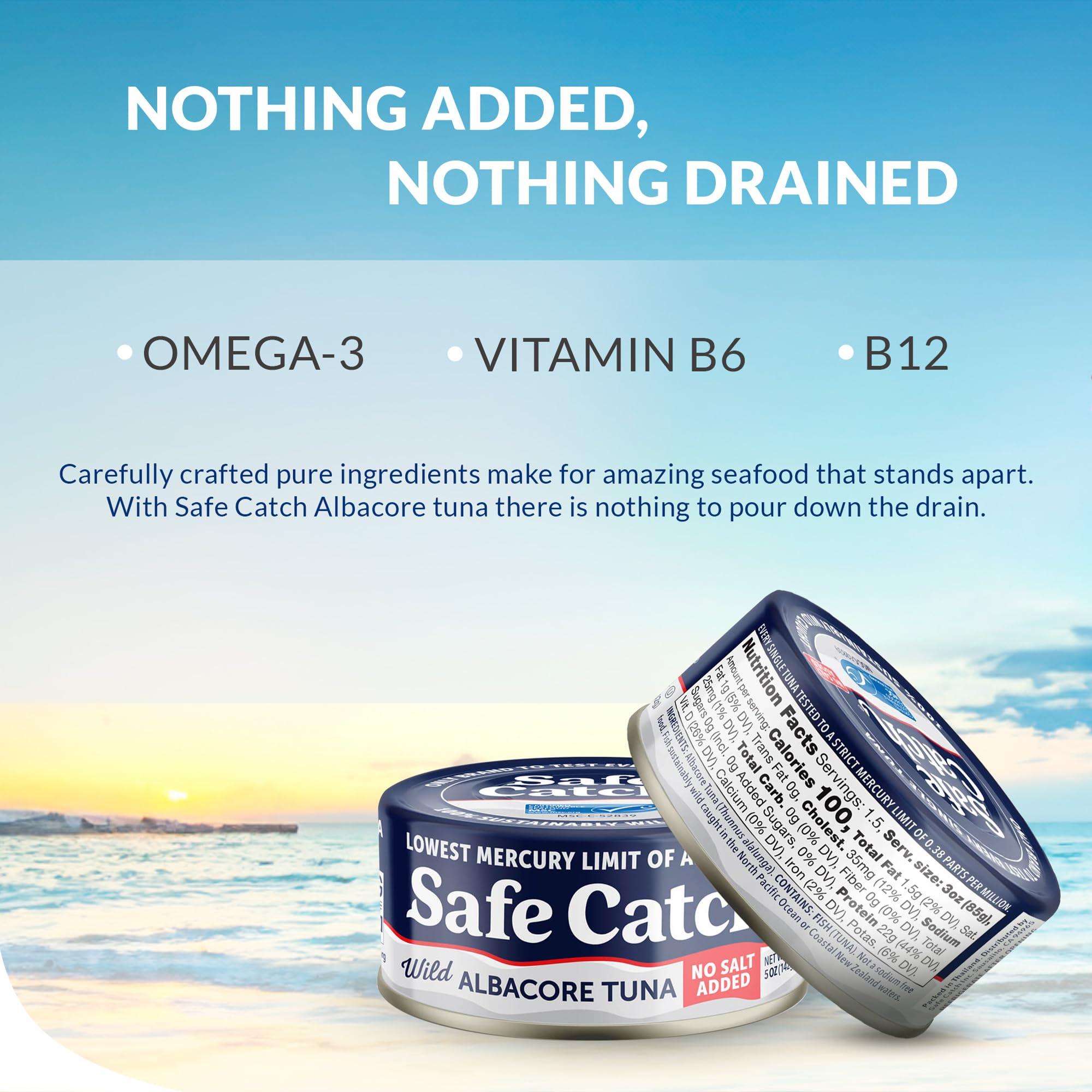 Safe Catch Safe Catch Canned Lowest Mercury Limit Albacore Tuna Fish No Salt Added, Wild Caught, Gluten-Free, Kosher, Whole30 Approved, Keto, 5oz Can, 6-Pack
