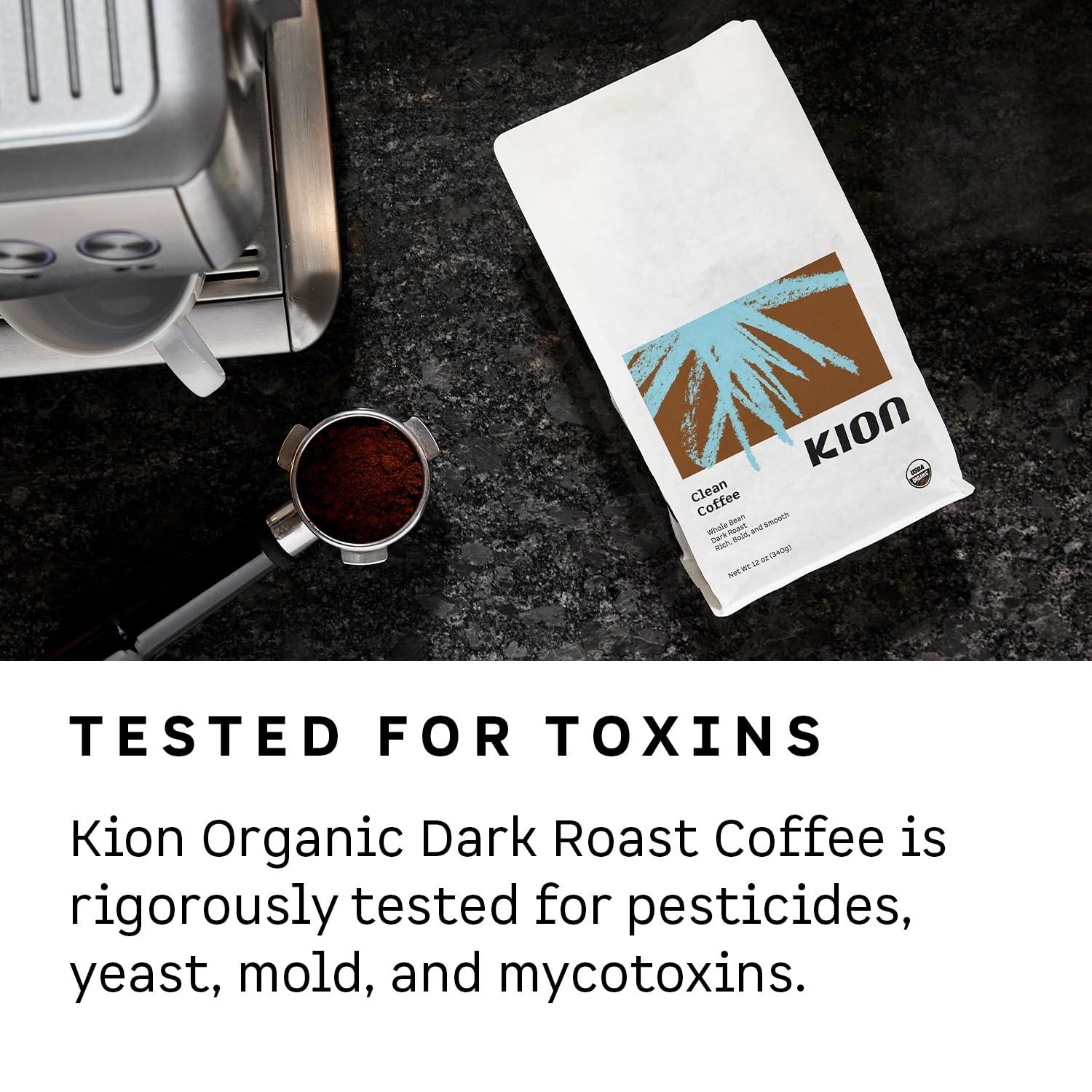 Kion Kion Organic Coffee | Tested for Toxins | Roasted to Maximize Health and Taste | Whole Bean Dark Roast 12 Oz
