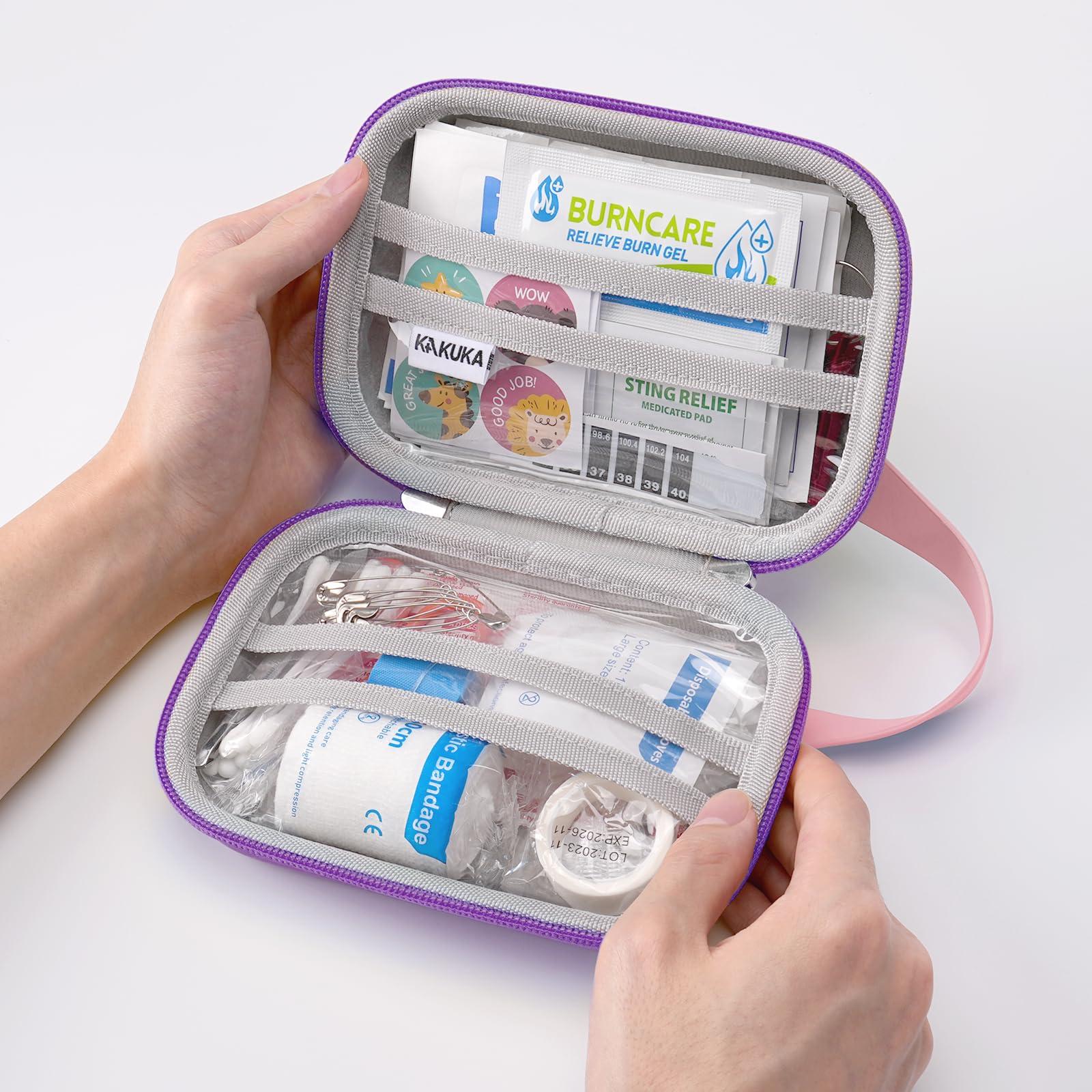 KakuKa Mini First Aid Kit, 113 Pc. Water-Resistant Hard Toddler Kids Small Cute Case for Car, Home - TSA-Approved Travel Size