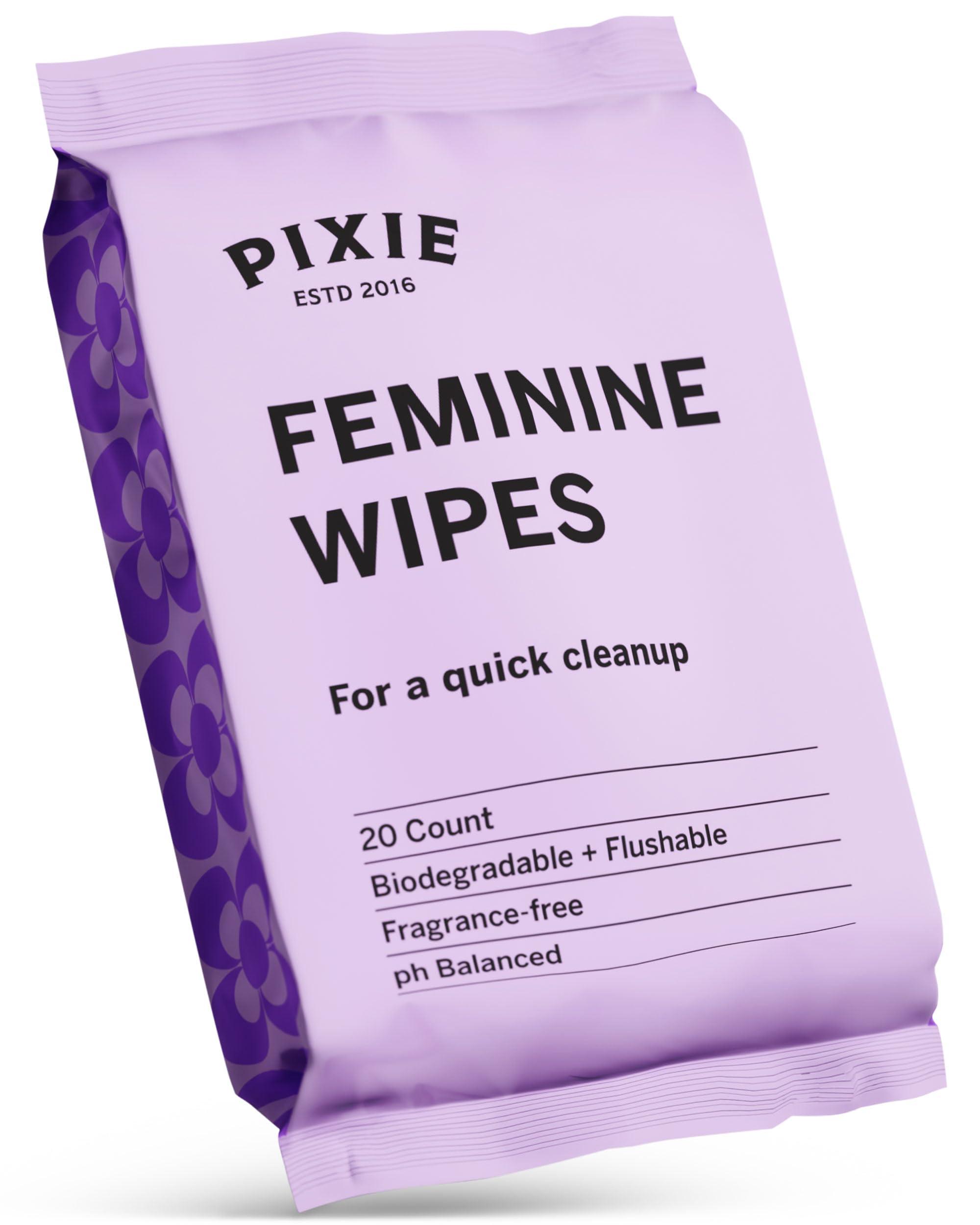 Pixie Cup Menstrual Cup Wipes - On The Go Public Bathroom Feminine Wipes - Safe On Period Cups & Menstrual discs - Biodegradable, Flushable, Ph Balanced (20 Count)