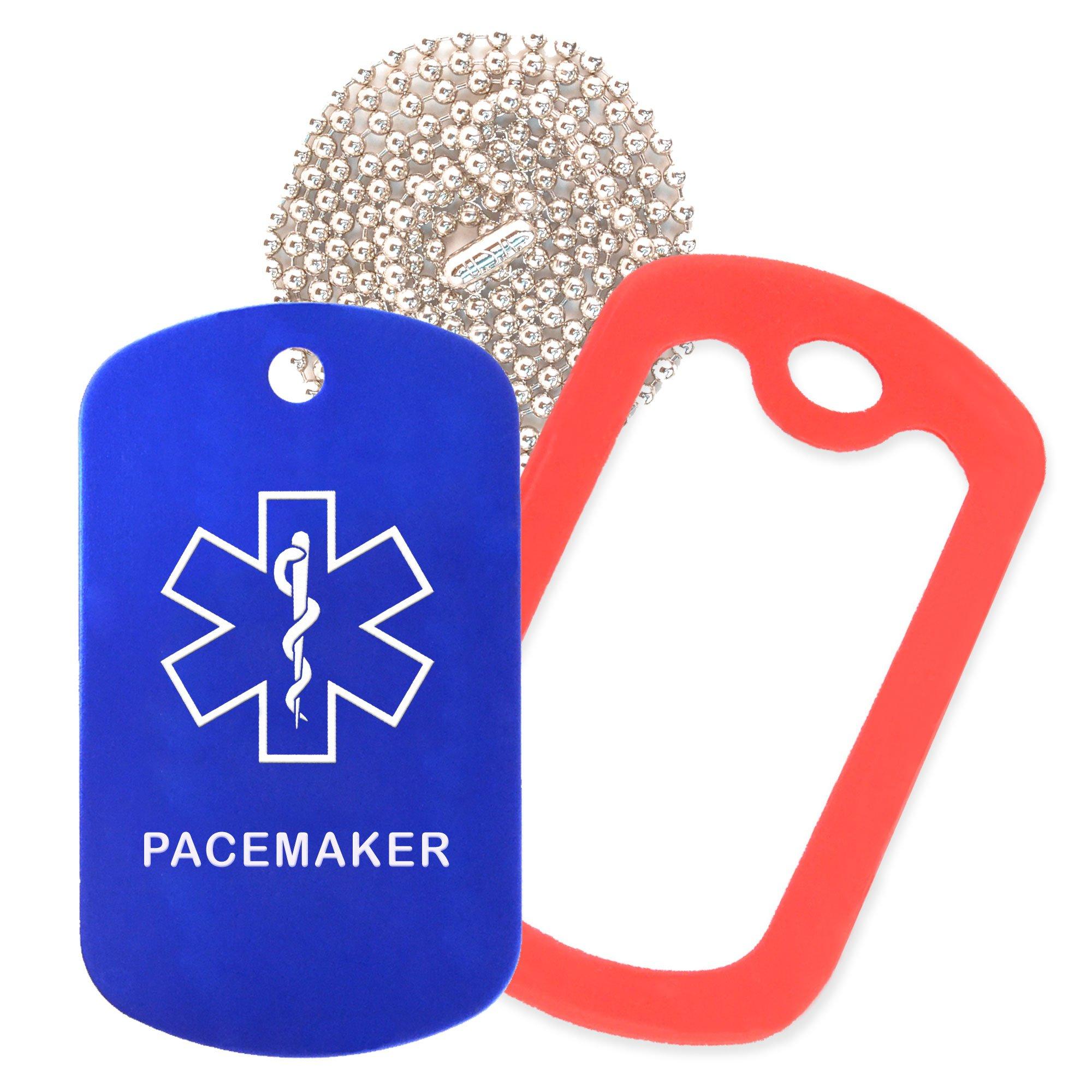 Goods For Giving Pacemaker Medical Alert ID Necklace with Blue Tag, Red Silencer, and 30\'\' USA Chain - 154 Color Choices