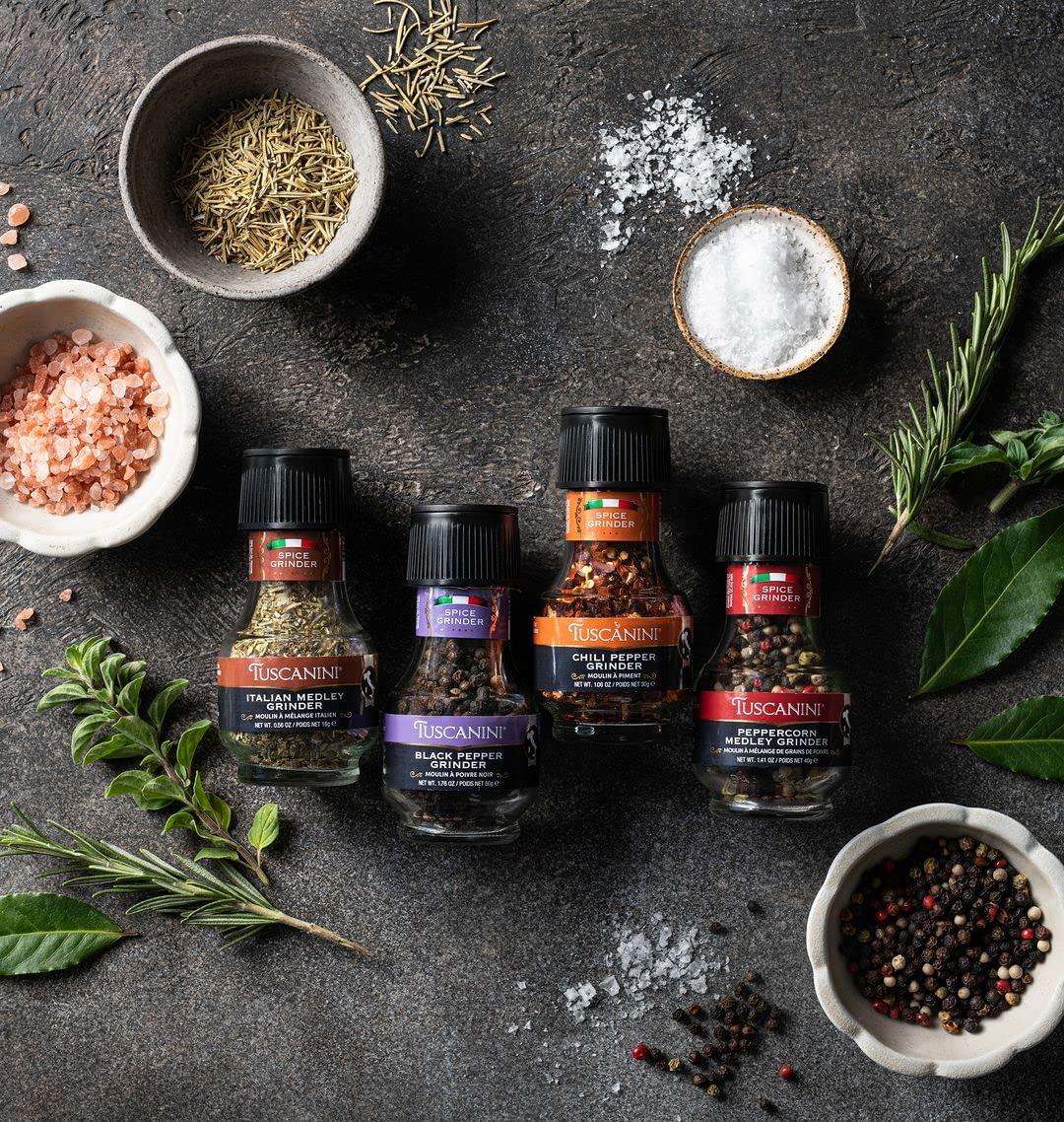 Tuscanini Tuscanini Premium Black Pepper Spice Grinder, 1.76oz | Freshly Ground Pepper | Product of Italy