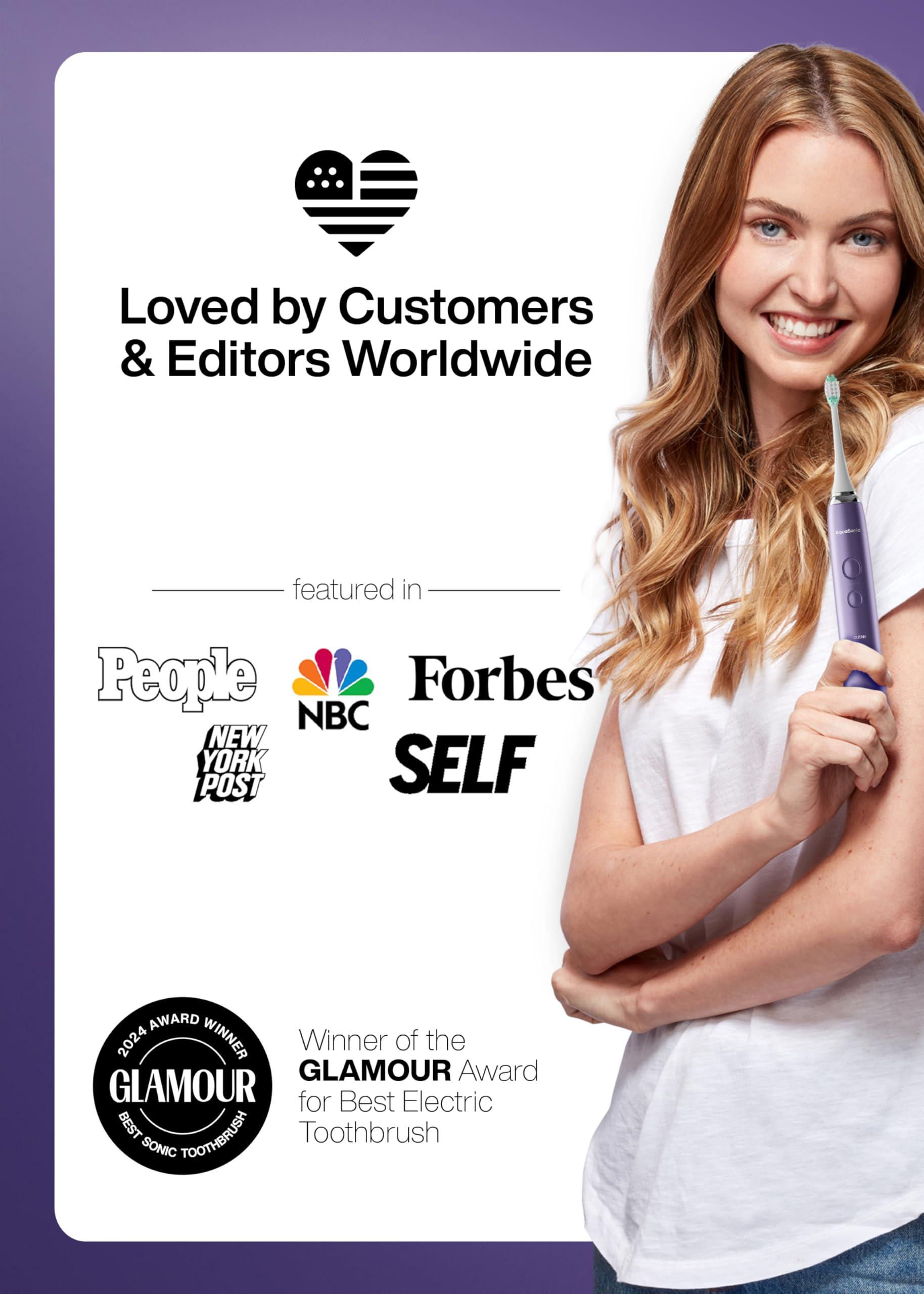 Aquasonic Aquasonic Vibe Series Ultra-Whitening Toothbrush ADA Accepted Electric Toothbrush - 8 Brush Heads & Travel Case 40,000 VPM Motor & Wireless Charging - 4 Modes w Smart Timer Satin Violet