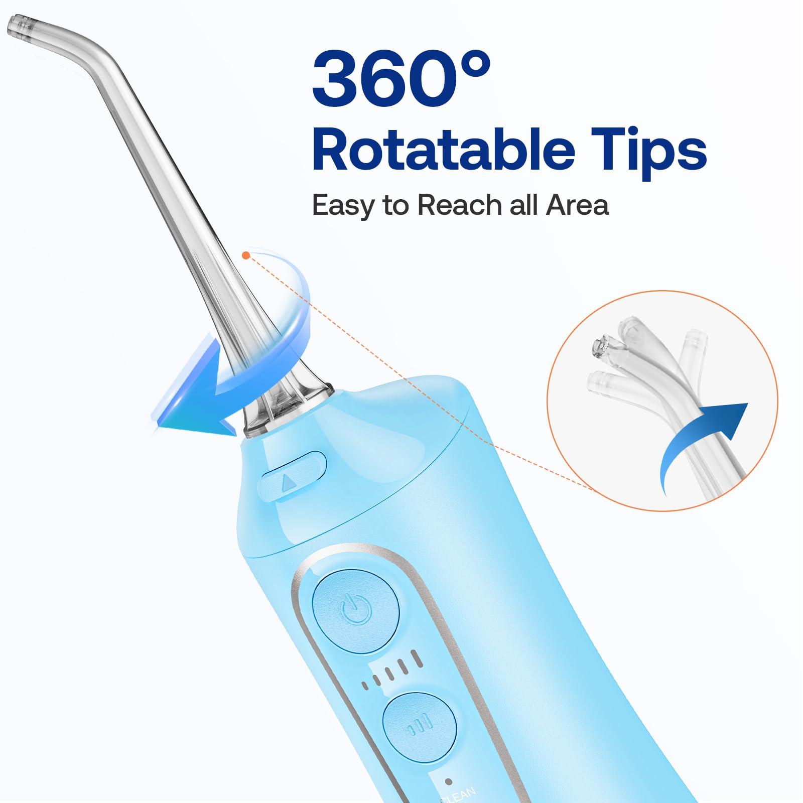 Bitvae Bitvae Water Dental Flosser Teeth Pick, Cordless Flosser for Travel with 6 Jet Tips, 3 Modes 5 intensities, IPX7 Waterproof Portable & Rechargeable Oral Irrigator Cleaner, Sky Blue