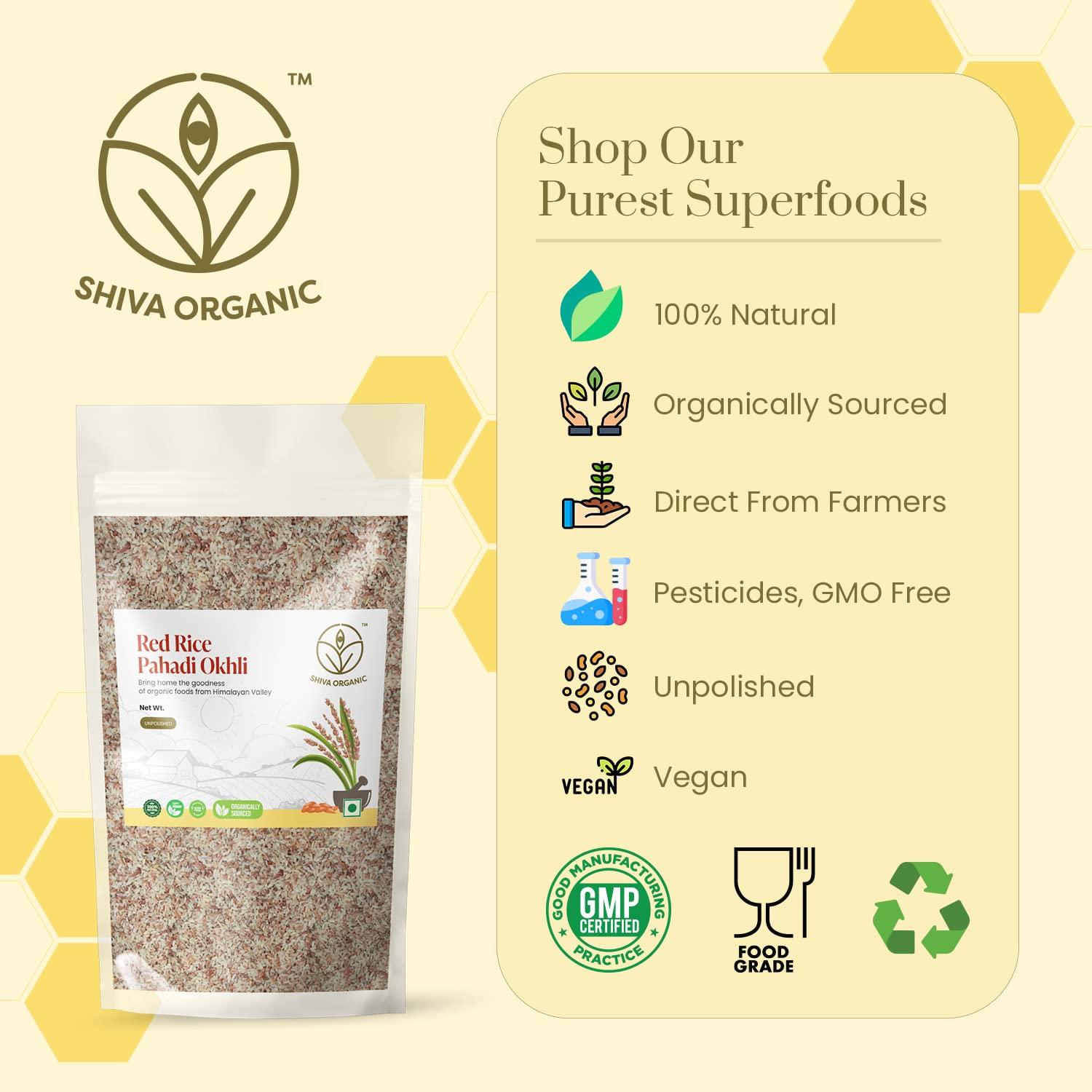 Shiva Organic Shiva Organic Himalayan Red Rice - 31.75 Ounce (900g) | Unpolished | High Protein, Fiber & Iron | Gluten-Free | Perfect Rice Alternative - Sourced from Uttarakhand