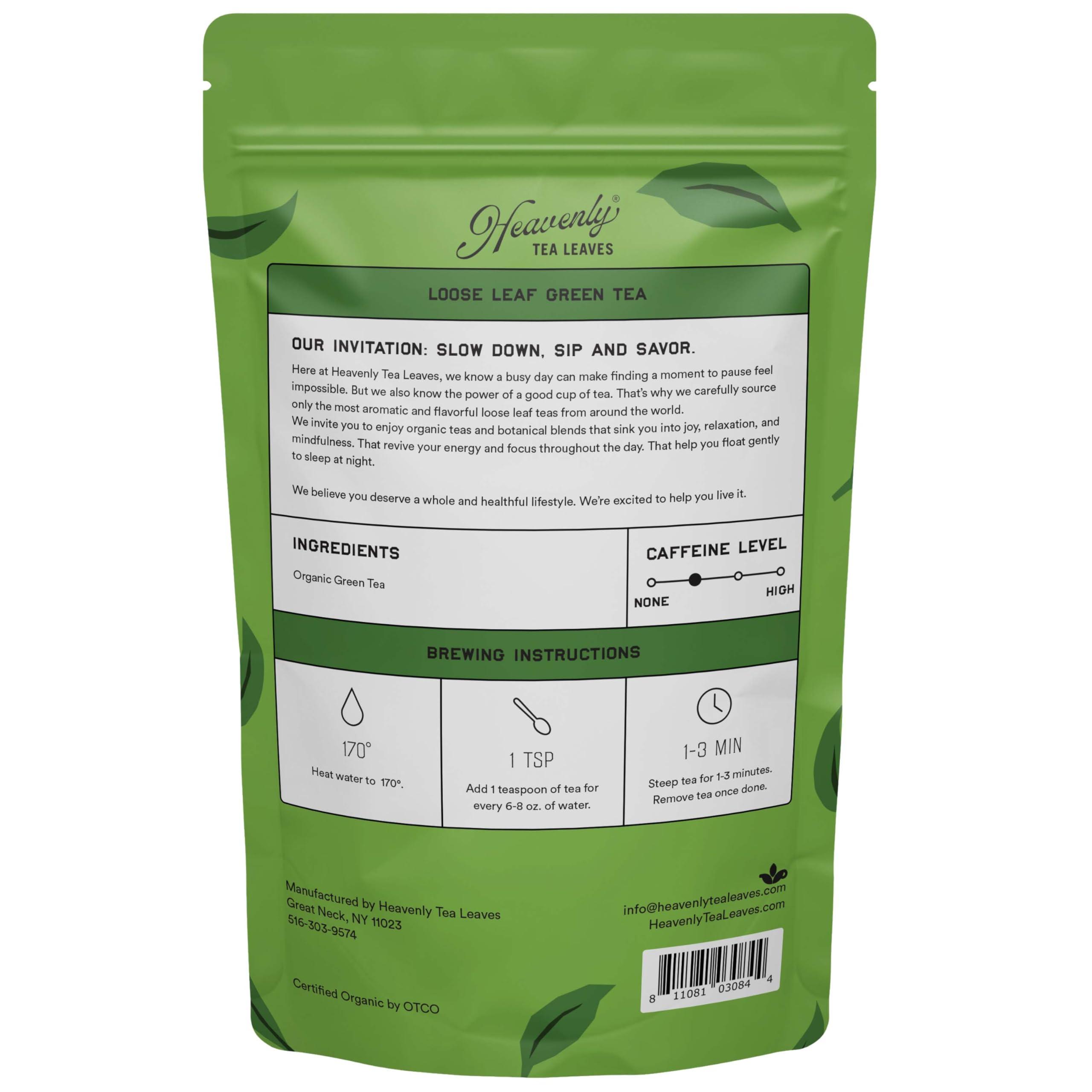 Heavenly Tea Leaves Heavenly Tea Leaves Organic Just Green, Bulk Loose Leaf Green Tea, 1 Lb. (Approx. 200 Servings) - Antioxidant Rich, Immune Boosting, Hot or Iced Tea, Great Natural Energy Source
