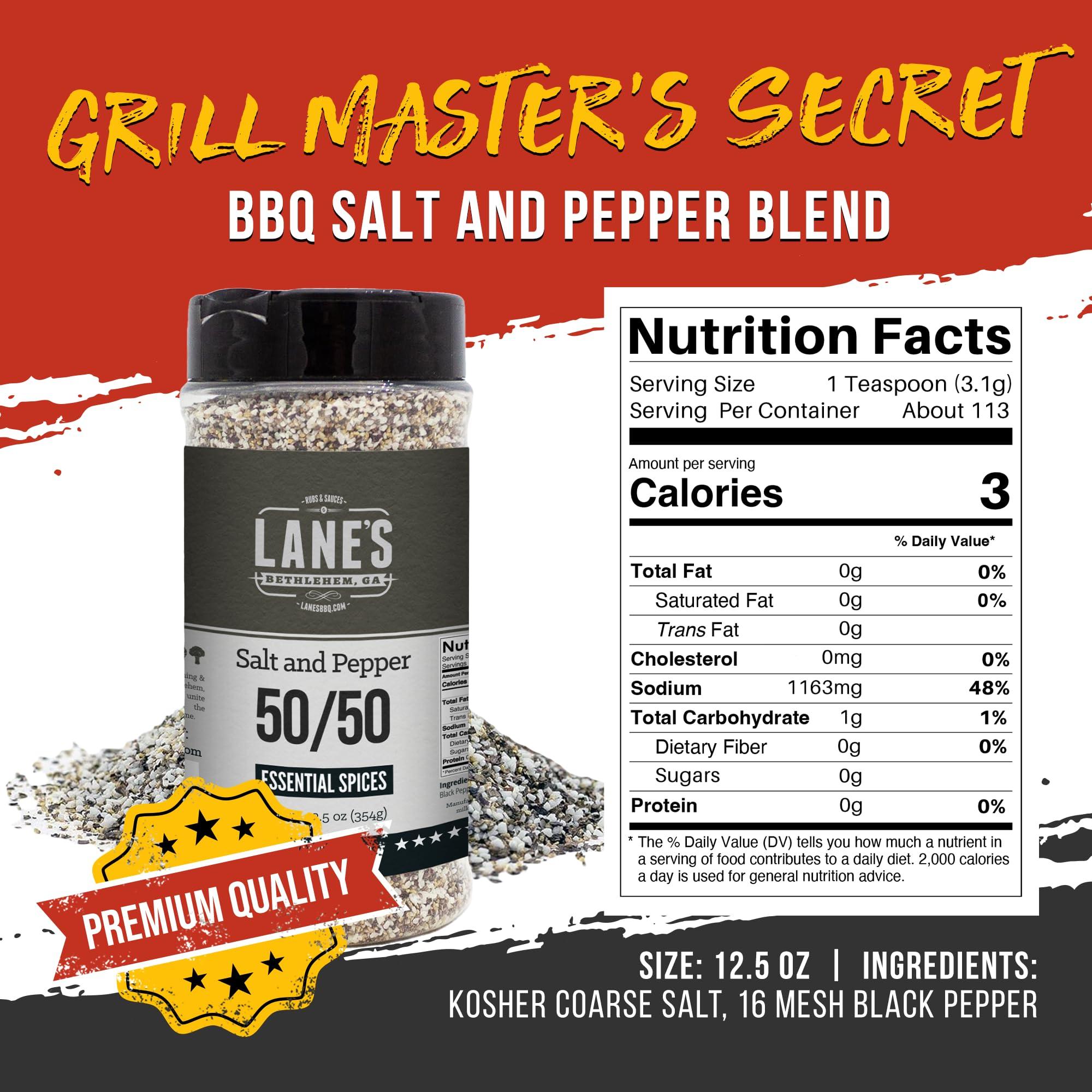 Lane's Lane\'s 50/50 Salt and Pepper Seasoning, All-Natural Salt & Pepper Spice, 16 Mesh Coarse Black Pepper Seasoning Salt, Gluten-Free, Made in USA, 12 Oz