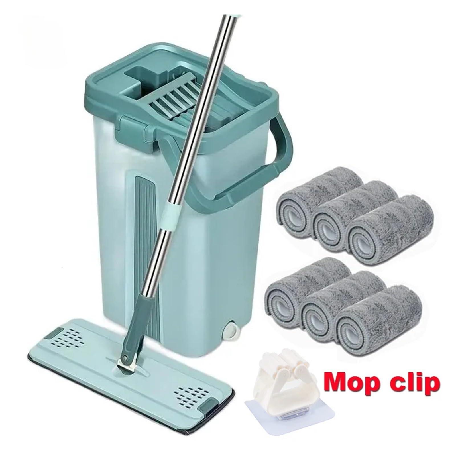 EtliN Flat Squeeze Mop with Bucket Hand Free Wringing Floor Cleaning Mop Microfiber Mop Pads Wet or Dry Usage on Hardwood Laminate (Size : Mop with 6coth)