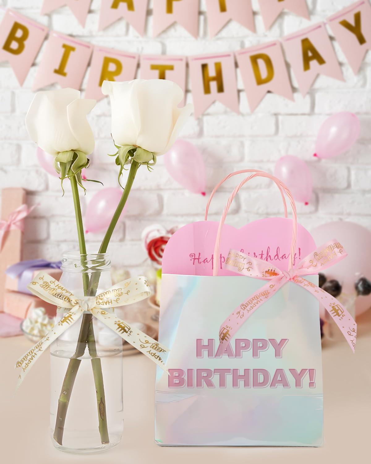 Pineraap Pineraap 4 Rolls 20 Yards Happy Birthday Ribbon, 0.75 Inch Birthday Ribbon for Flower Bouquet, Gift Wrapping, Birthday Party Decoration