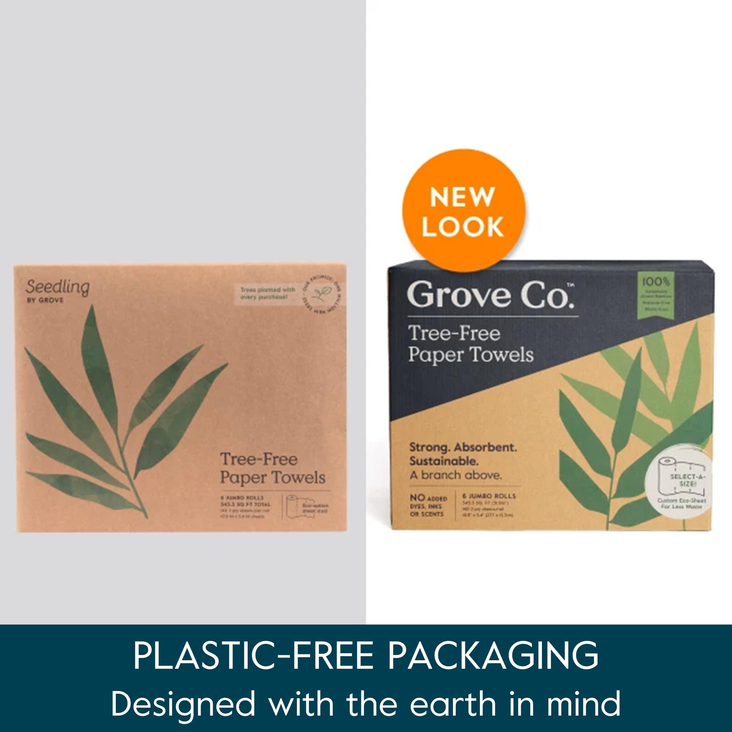 Grove Co. Grove Co. Bamboo Paper Towels, Tree Free & Sustainable Kitchen Paper Towels, Strong & Absorbent with Custom Select Sheets for Less Waste, Zero Plastic Waste. 140 x 2-ply Sheets per Roll, 6 Pack Rolls