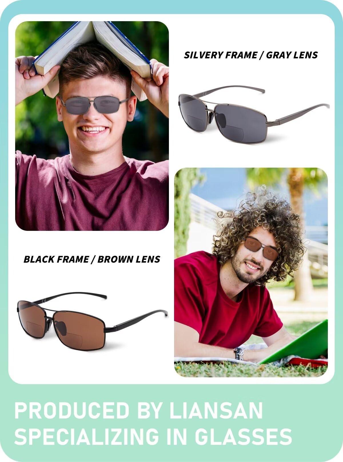 LianSan LianSan 2 Packs Premium Metal Bifocal Sunglasses for Men Women Retro Top Clear Sun Readers with UV Protection(Multicolor,2.25x)