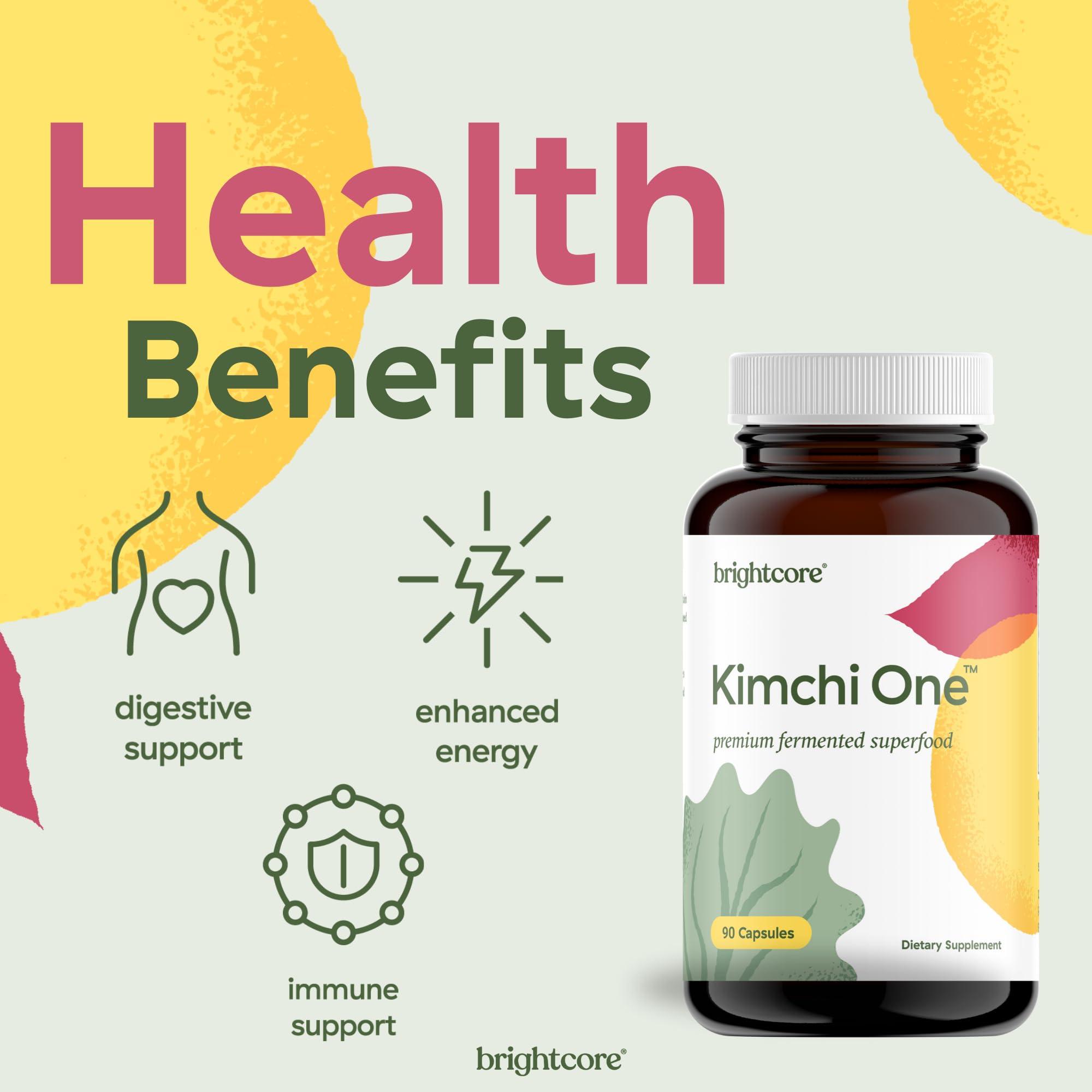 Brightcore Brightcore Nutrition - Kimchi One, Kimchi Powder Capsules, Probiotics, Enzymes, & Antioxidant Supplement, Premium Gut Health Superfood for Overall Well Being, Gluten-Free, 90 Vegan Capsules