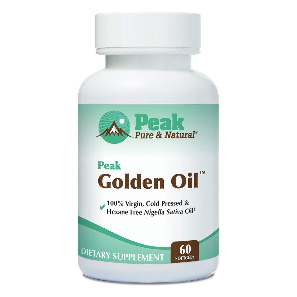 Peak Pure & Natural Peak Pure & Natural, Peak Golden Oil Cold Pressed Organic Black Seed Oil Supplement - Black Seed Oil for Digestive Health, Skin Nutrition, Joint Comfort - 60 Capsules