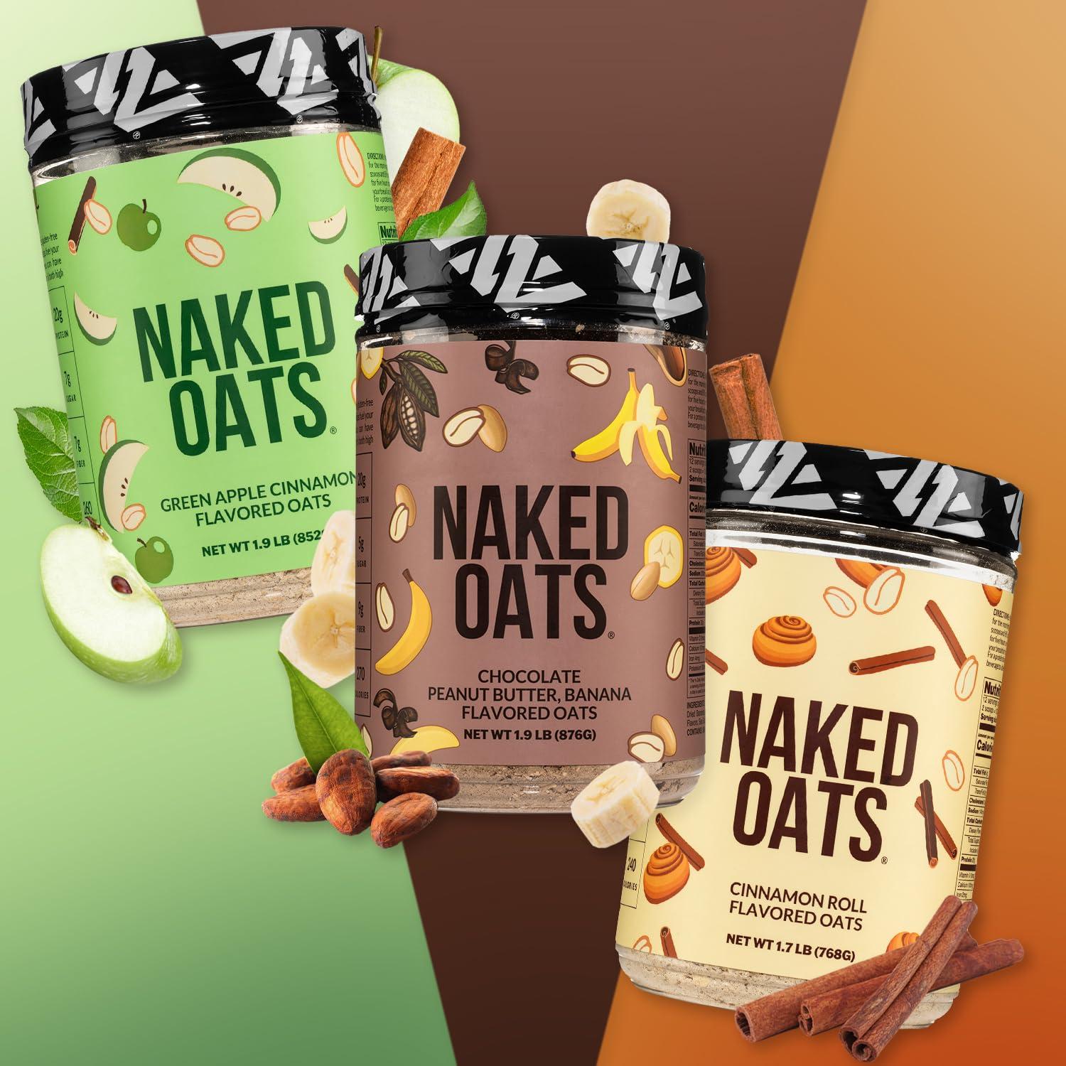 NAKED Naked Oats - Chocolate PB Banana Overnight Oats, 20g Whey Protein, Gluten-Free Oatmeal Instant Breakfast or Shake, High Protein Oatmeal, High Fiber Breakfast Shake, Non GMO, No Soy - 12 Servings