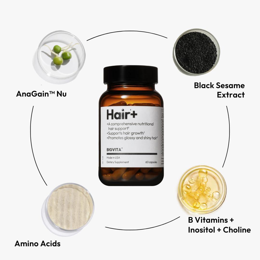 BigVita BigVita Hair Growth Supplement, Lab Tested for Thicker, Fuller Hair, Faster Growth with AnaGain Nu, Black Sesame Extract, Biotin, For Women & Men, Vegan, Made in USA 2 Month Supply