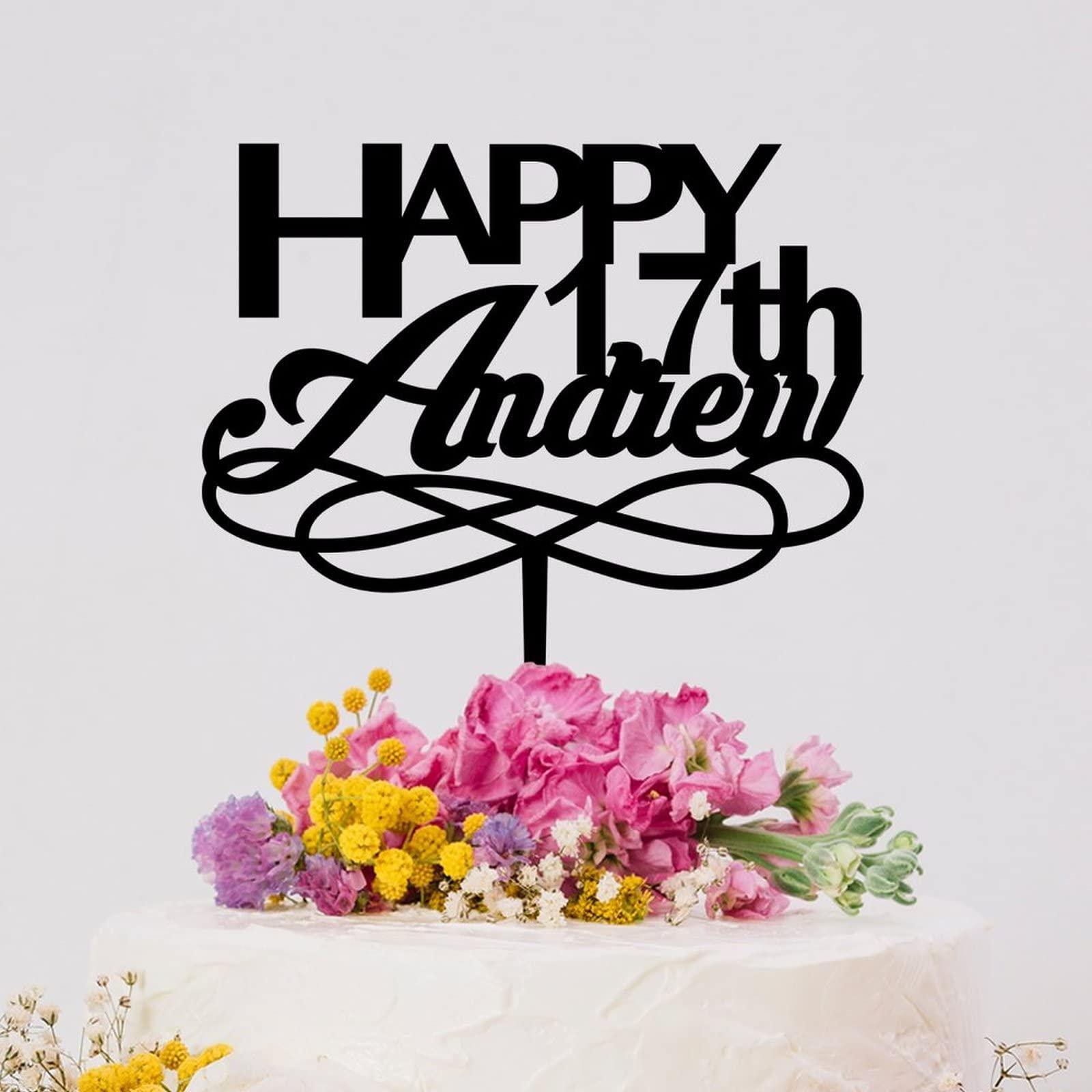 YJHLBHDIAN Happy 17th Cake Topper Black Acrylic Happy Birthday Party Decorations Cake Toppers Custom Birthday Cake Topper Decorations for Men Women Happy Birthday Gift to Children Adults Women Cake Toppers