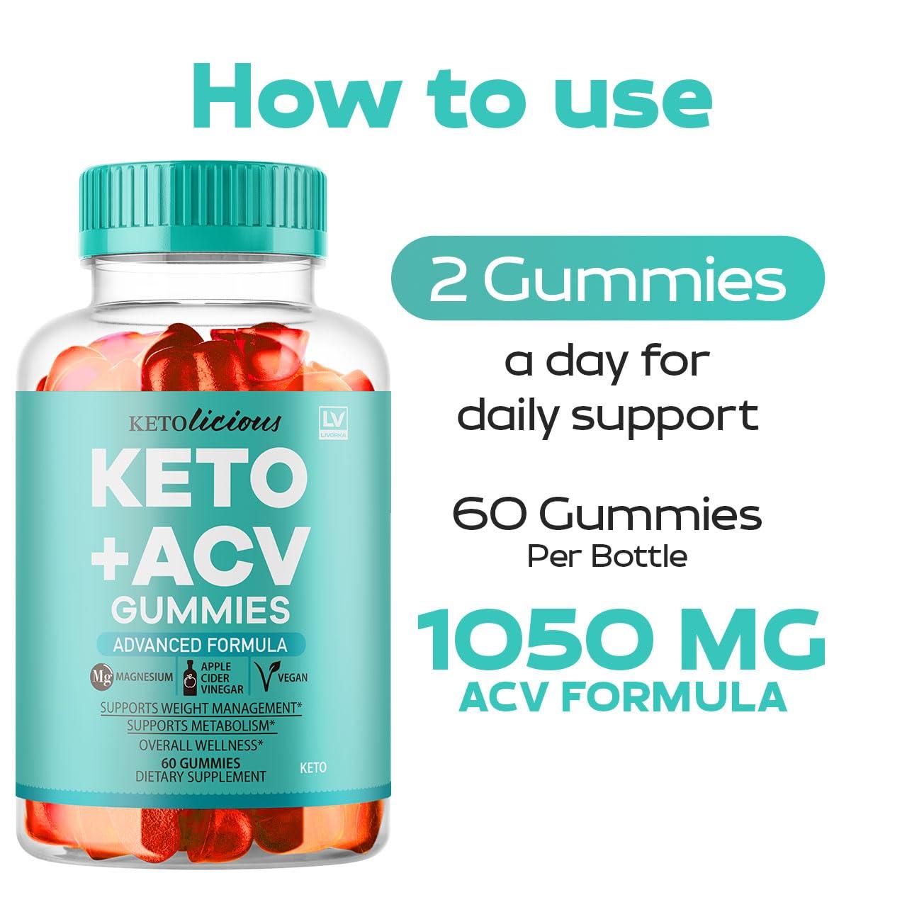 LIVORKA Ketolicious Keto ACV Gummies Advanced Formula, Ketolicious Gummies, 60 Gummies for 1 Month