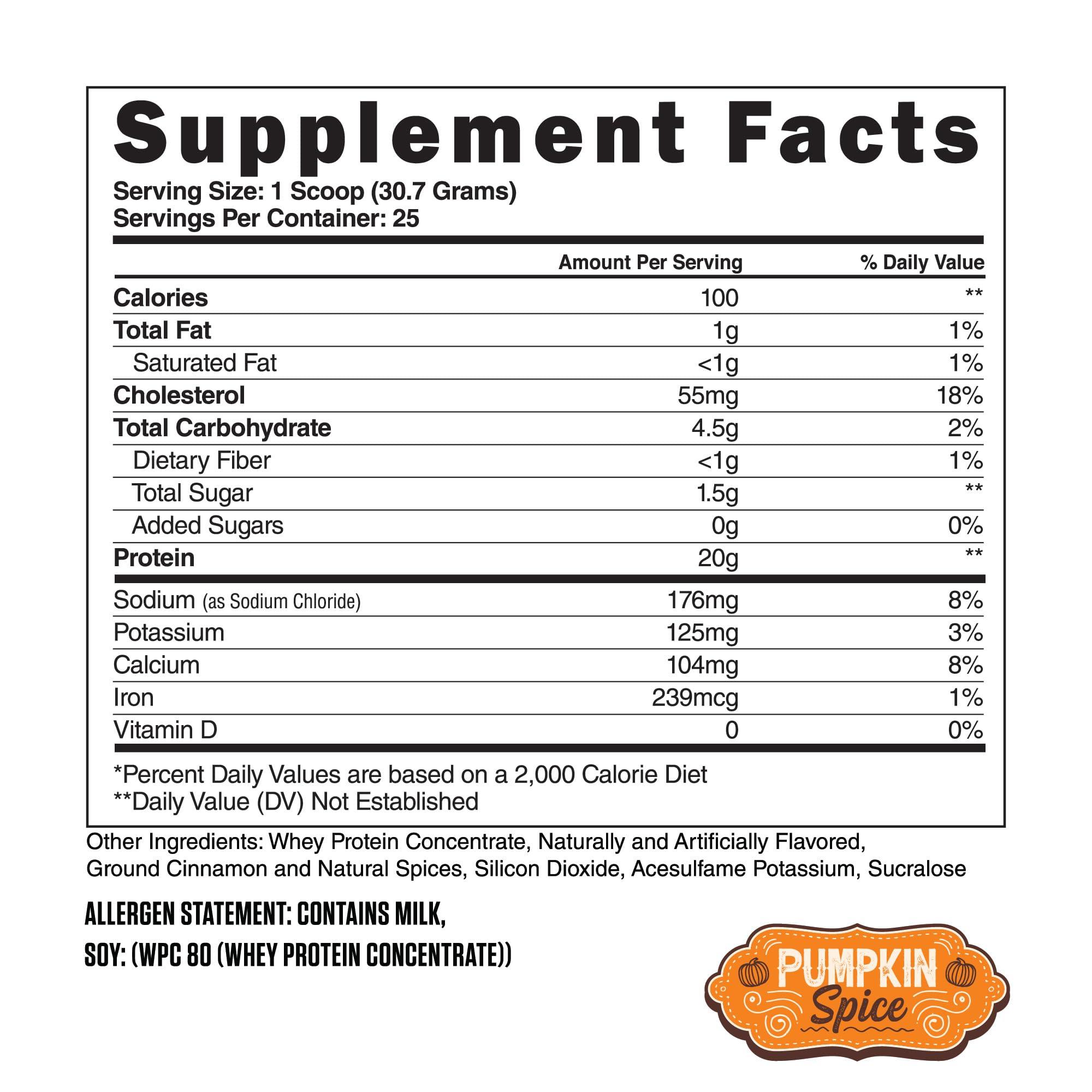 Steel Supplements Steel Supplements Whey-Pro | 100% Pure Whey Protein Powder for Men and Women | Pumpkin Spice | Muscle Gain & Lean Muscle Recovery | Gluten Free | 1.65 lbs | BCAA 5g | Non-GMO | 25 Servings