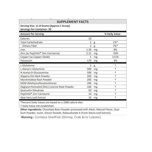 TERRA ORIGIN TERRA ORIGIN Healthy Gut Chocolate | 30-Servings with L-Glutamine, Zinc, Glucosamine, Slippery Elm Bark, Marshmallow Root and More!