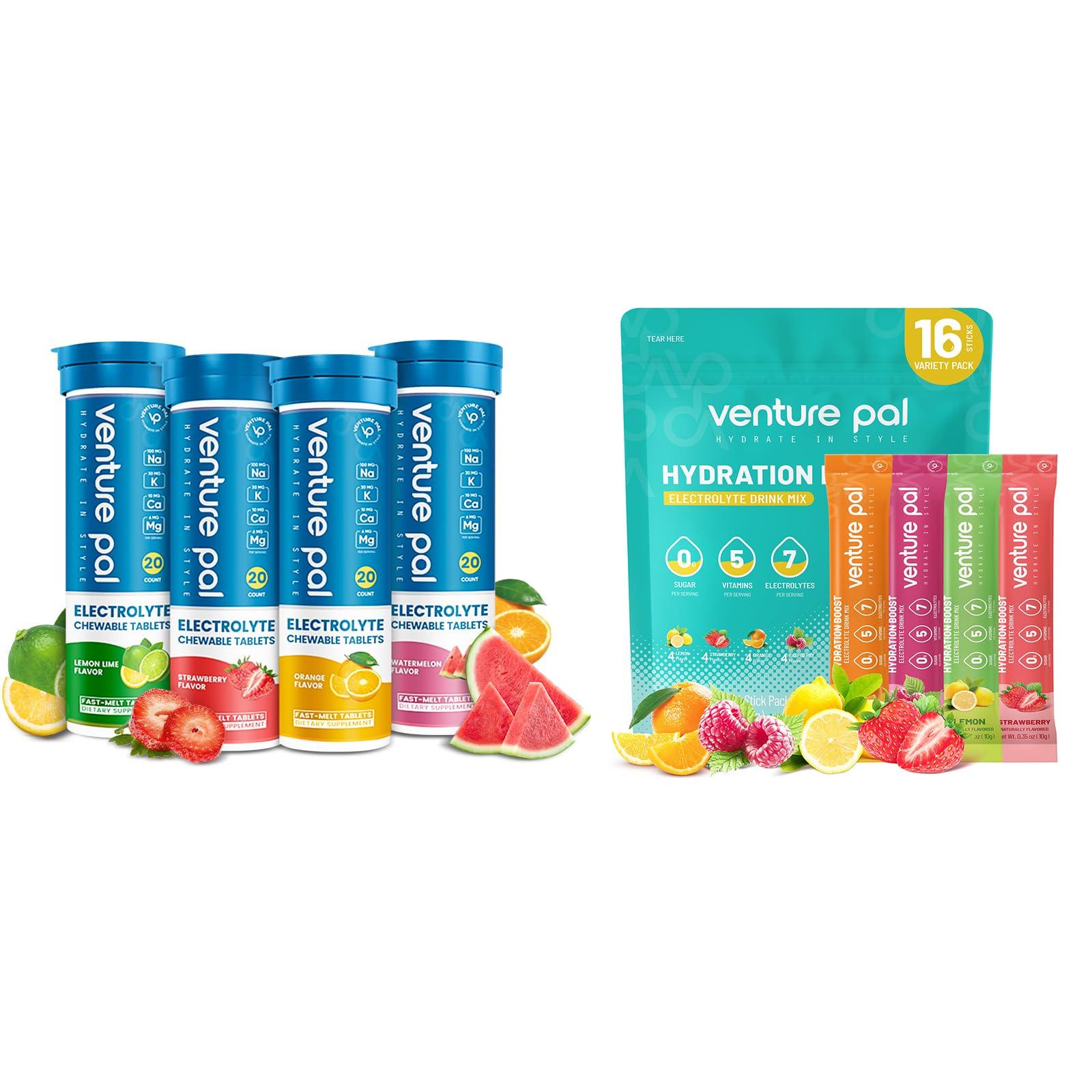 Venture Pal Venture Pal Sugar Free Electrolyte Powder Packets & Chewable Fast-Melt Electrolyte Tablets, Sport Electrolyte for Running Hiking Cycling Sports Nutrition
