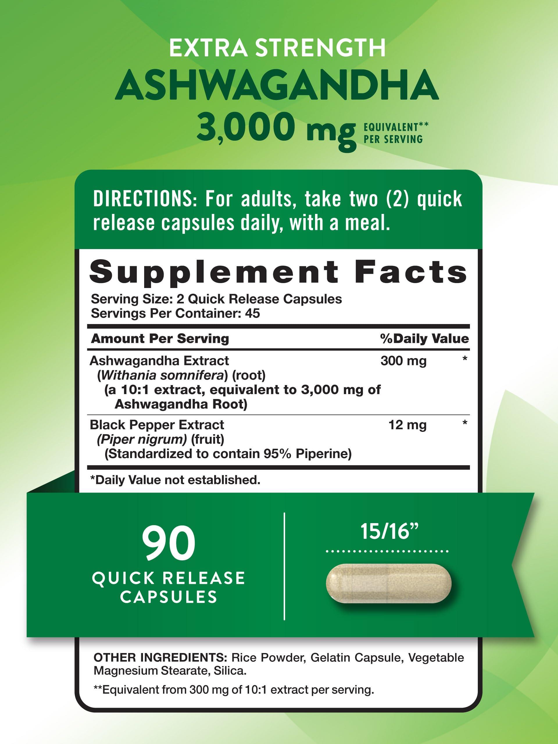 Nature\'s Truth Nature\'s Truth Ashwagandha Capsules | 3000mg | 90 Count | Extra Strength | with Black Pepper | Non-GMO & Gluten Free Supplement