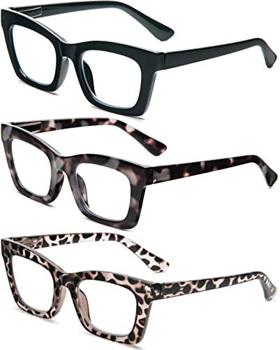 REAVEE REAVEE 3 Pack Oprah Style Reading Glasses for Women Blue Light Blocking, Cute Oversized Square Computer Readers with Spring Hinge 2.25
