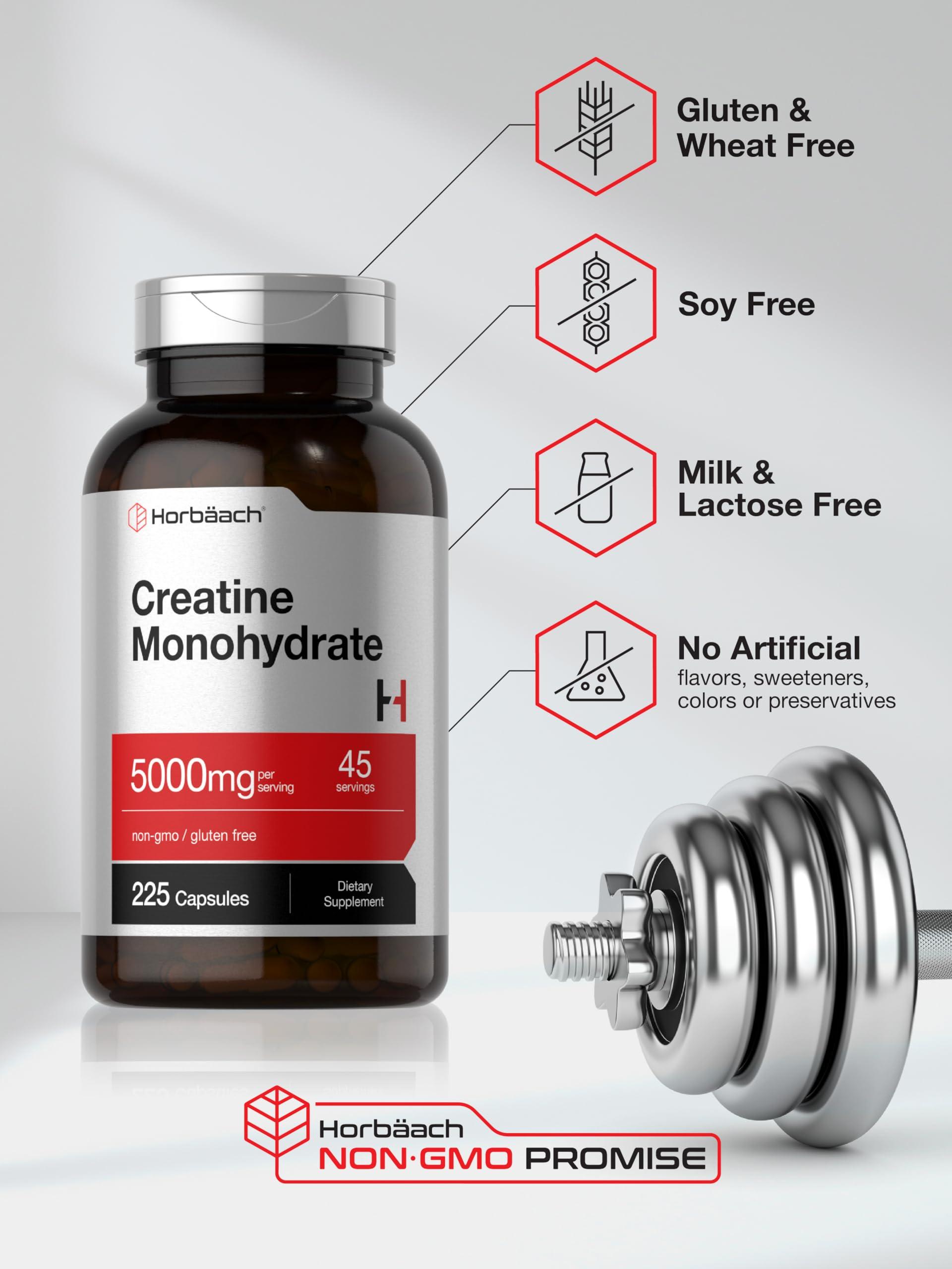 Horbach Horbach Creatine Monohydrate | 5g | 225 Capsules | Non-GMO, Gluten Free Supplement