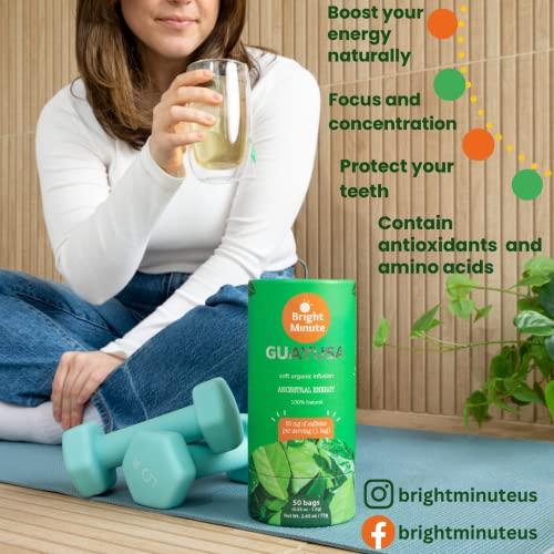 BRIGHT MINUTE Bright Minute Guayusa infusion 50 teabags | Coffee Alternative & Addition | 55mg of natural caffeine per small 1.5G (0.05OZ) bag, Calm and Wakeful Energy Boost!
