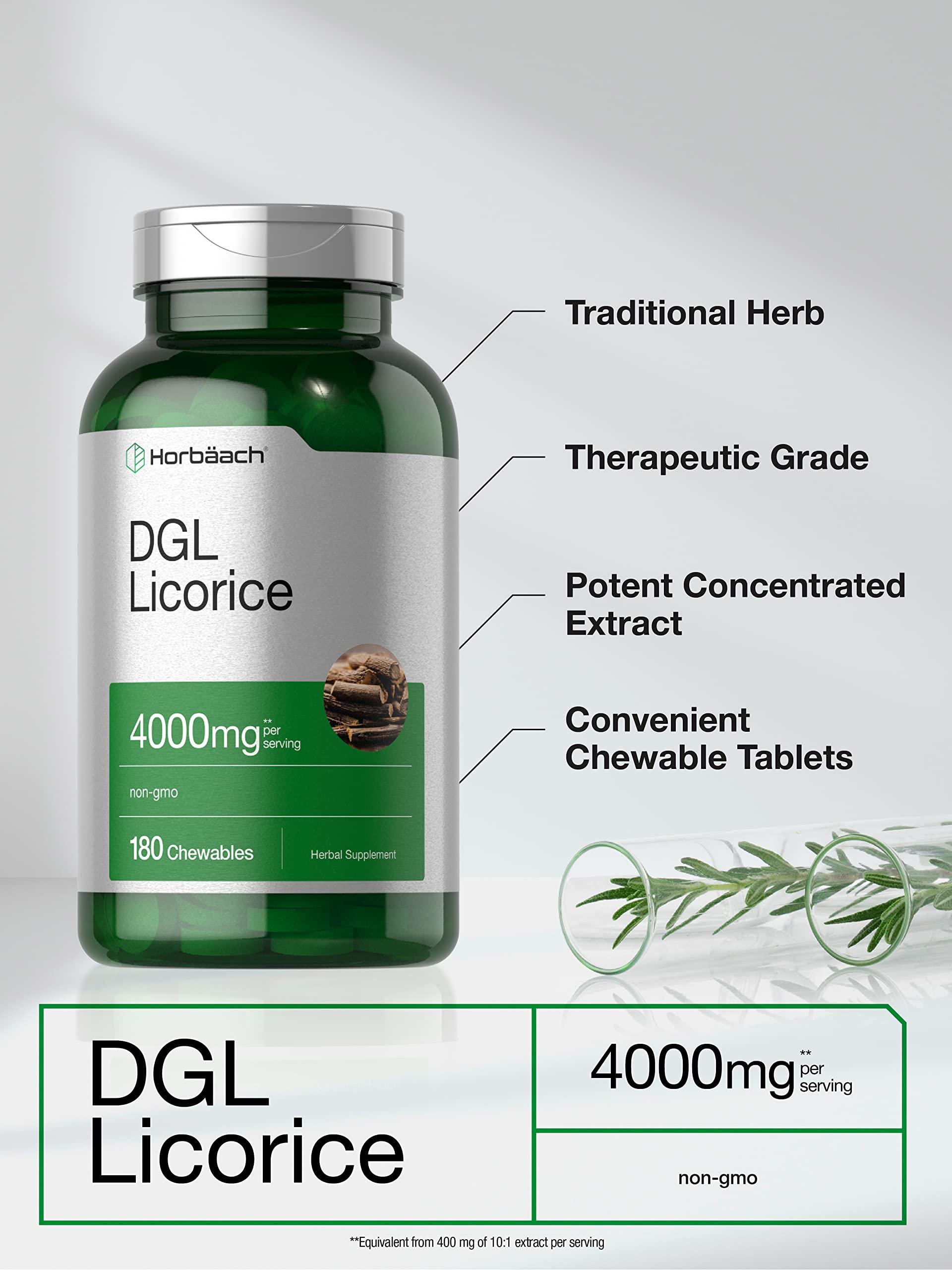 Horbäach Horbaach DGL Licorice Chewable Tablets | 4000mg | 180 Count | Vegetarian and Non-GMO | Deglycyrrhizinated Licorice Root Extract