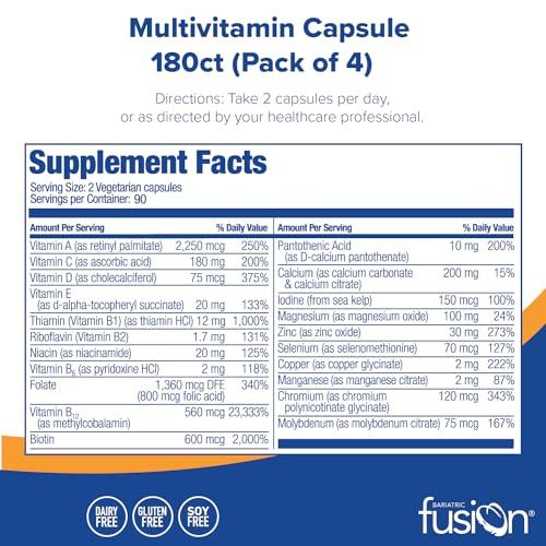 Bariatric Fusion Bariatric Fusion Bariatric Multivitamin Capsules Without Iron for Post Bariatric Surgery Patients Including Gastric Bypass and Sleeve Gastrectomy, 2 Capsules Daily, 1 Year Supply