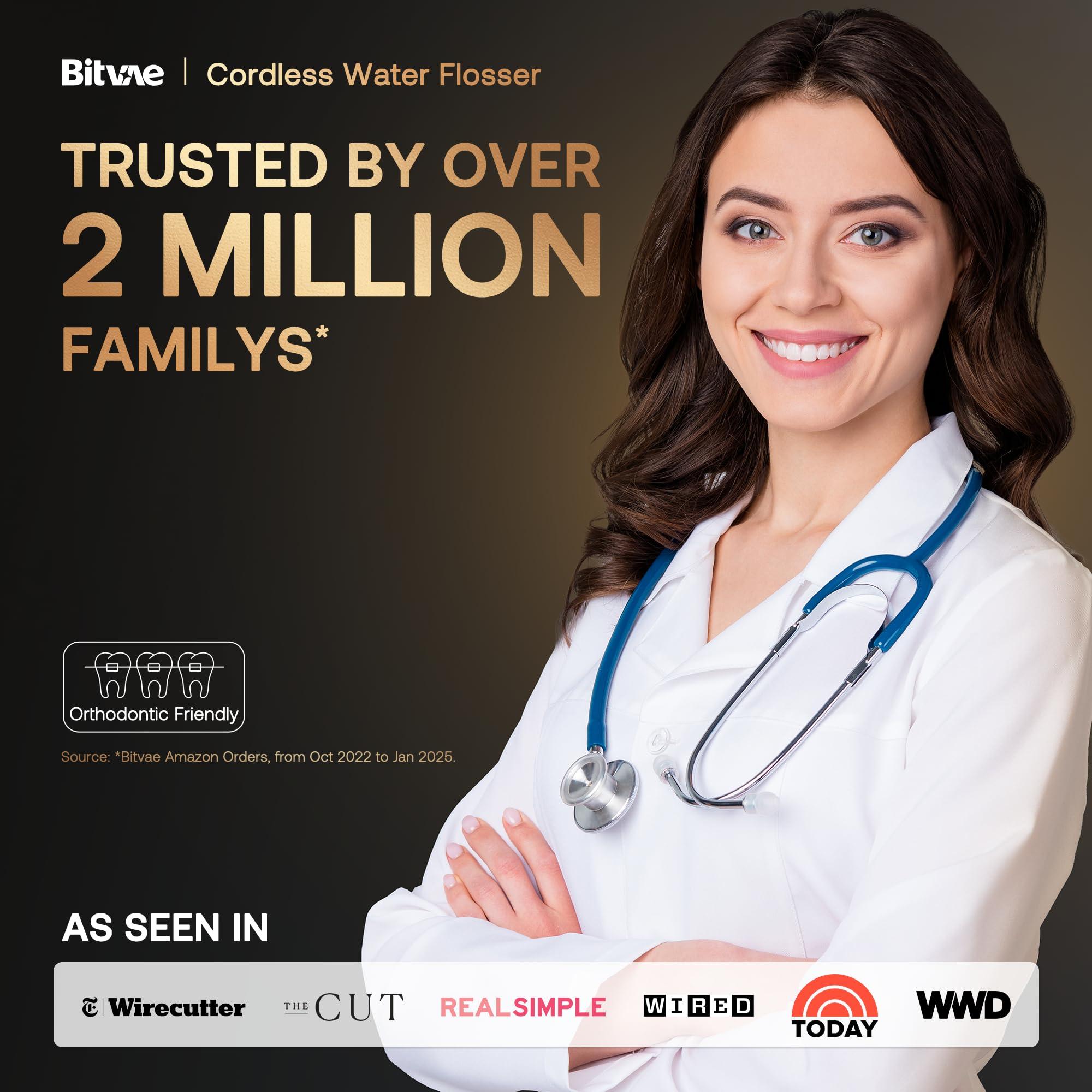 Bitvae Bitvae Water Dental Flosser Teeth Pick, Cordless Flosser for Travel with 6 Jet Tips, 3 Modes 5 intensities, IPX7 Waterproof Portable & Rechargeable Oral Irrigator Cleaner, Sky Blue