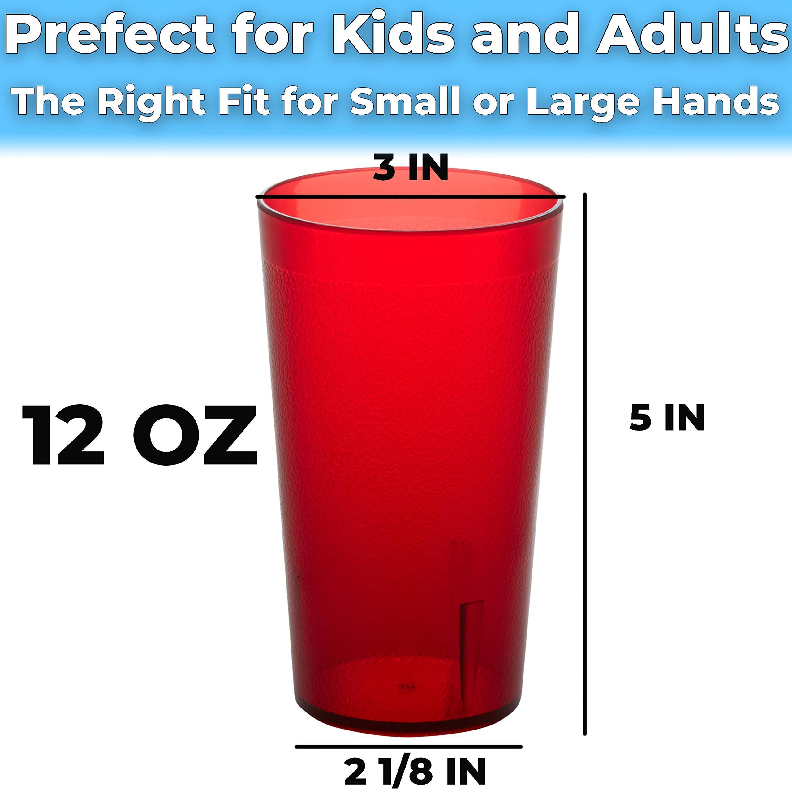 Avant Grub Restaurant Grade, BPA-Free 12oz Red Plastic Cups 24pk. Super Durable, Break Resistant Drinking Glasses for Cafe, Party, Catering. Reusable, Stackable Tumblers with Textured Grip Design