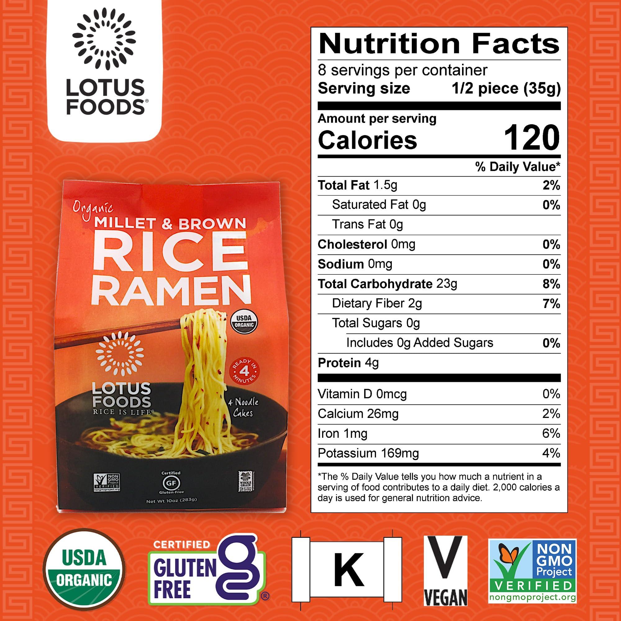 Lotus Foods Lotus Foods Organic Millet and Brown Rice Ramen Noodles - Gluten Free Instant Ramen Noodles, Vegan, Low Sodium, Made with Brown Rice Flour and Millet Flour, Ready in 4 Minutes - 10 Oz Bag (Pack of 1)