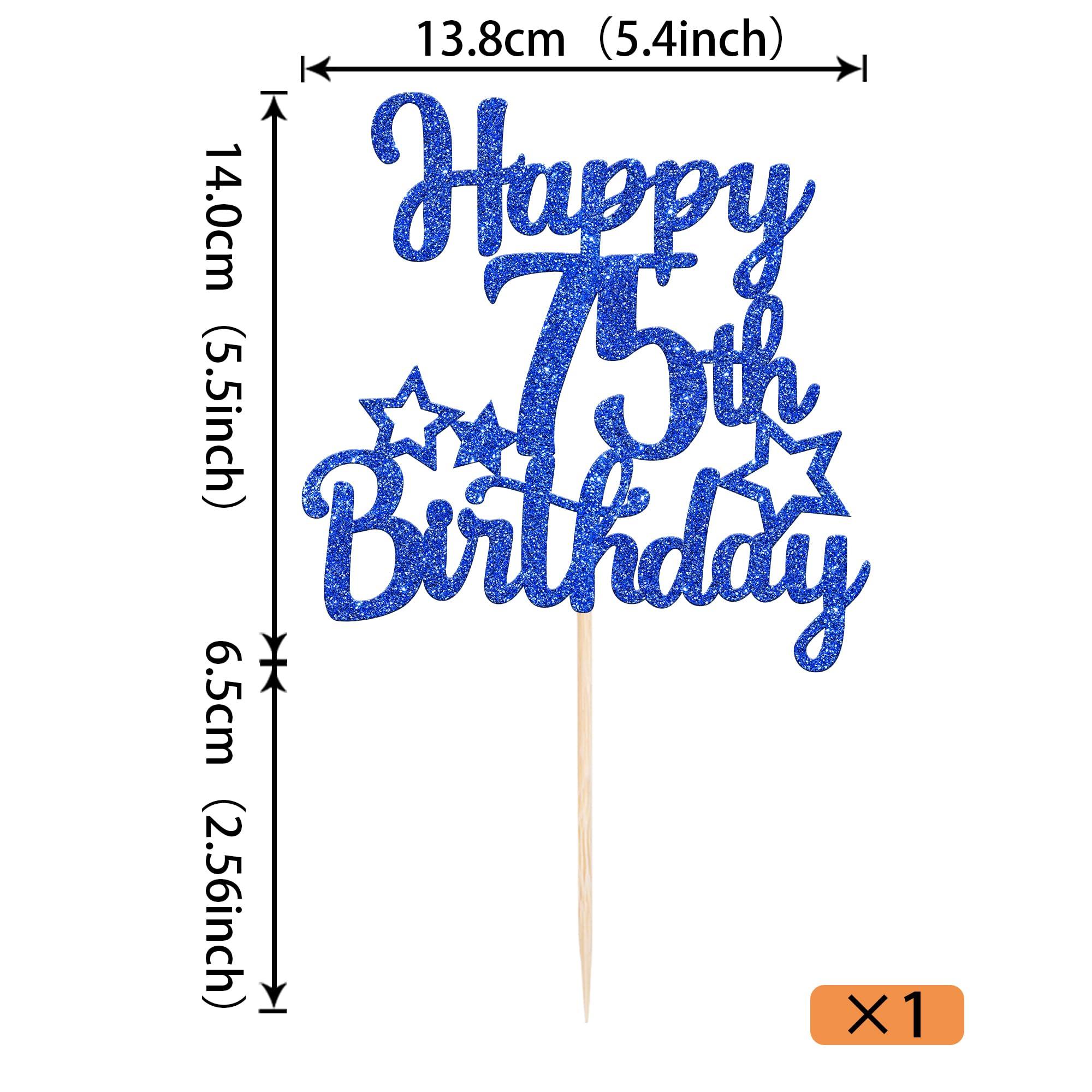 YCTHUNFISH 1 Pack Happy 75th Birthday Cake Topper Glitter Little Star 75 Fabulous Cake Pick Birthday Sign Cake Decorations for 75th Birthday Theme Party Supplies Dark Blue