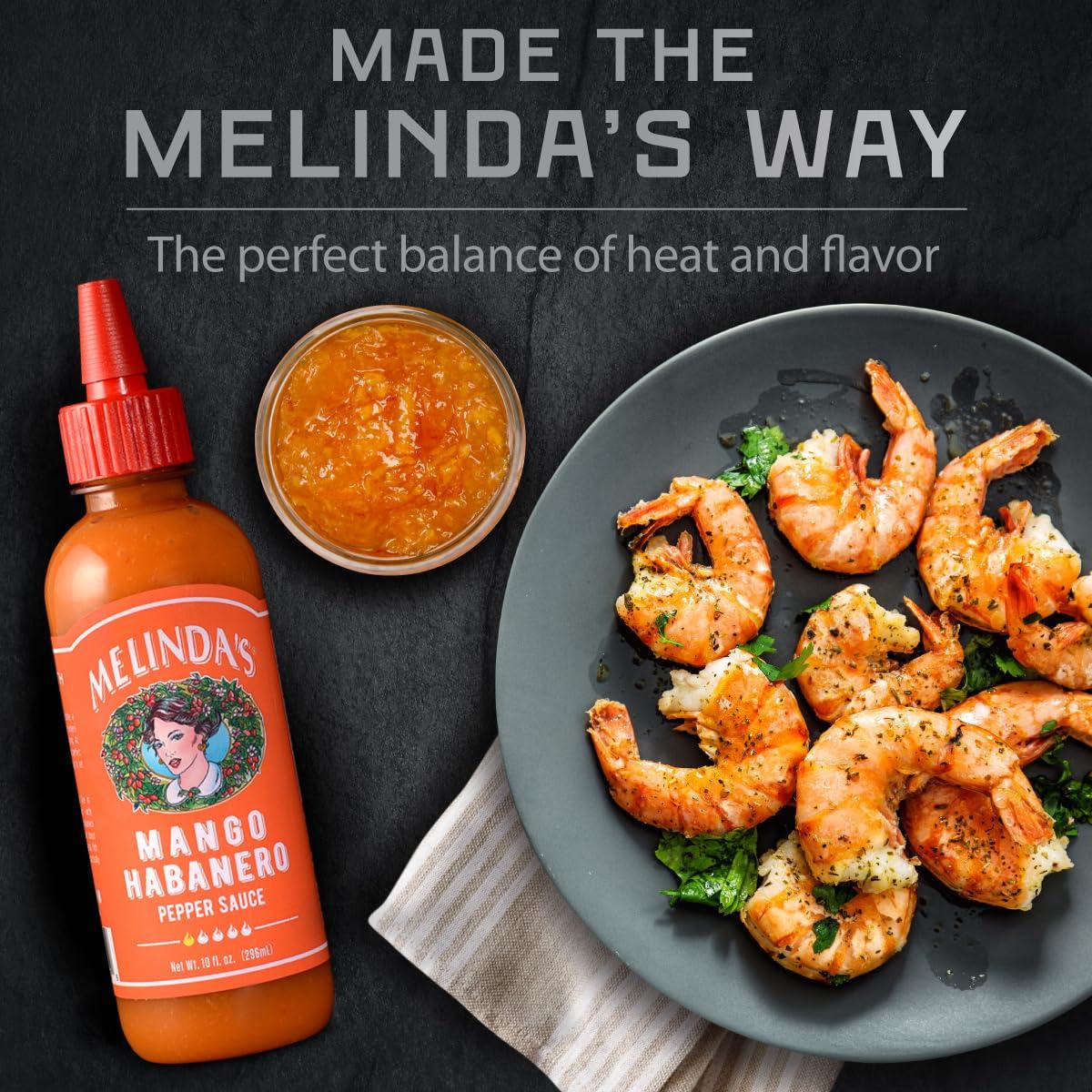 Melinda's Melindas Mango Habanero Hot Sauce - Sweet & Mild Mango Habanero Sauce Made with Real Mango, Fresh Peppers, Vinegar, Carrot & Lime - 10oz Squeeze, 1 Pack