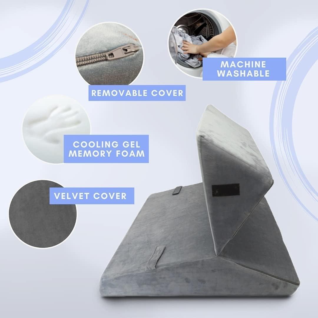 URBAN SOMBRERO Trickonometry Bed Wedge Pillow- Adjustable 7-in-1 Memory Foam Body Positioner Cushion Pillow for Sleeping, Reading, Acid Reflux, and Heartburn Relief. Triangle Pillow- Pain Relief